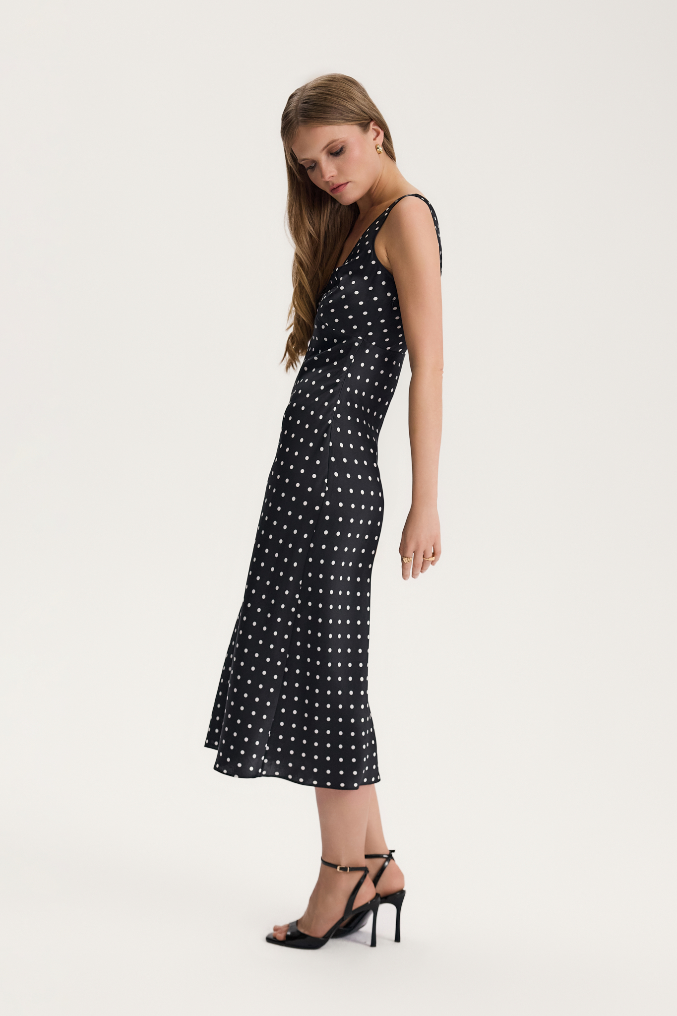 SILK MIDI DRESS IN POLKA DOT