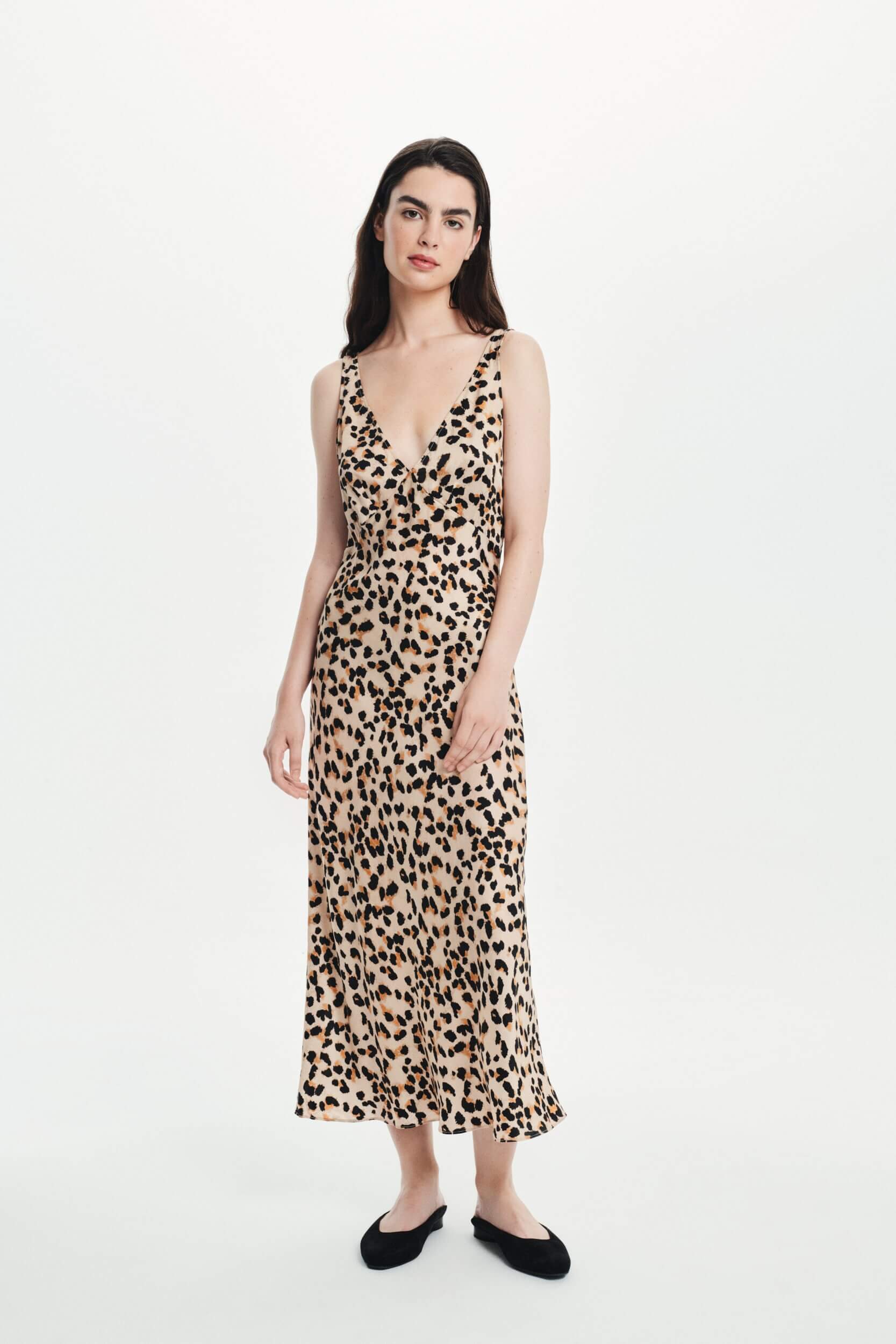 Silk Midi Dress in animal print