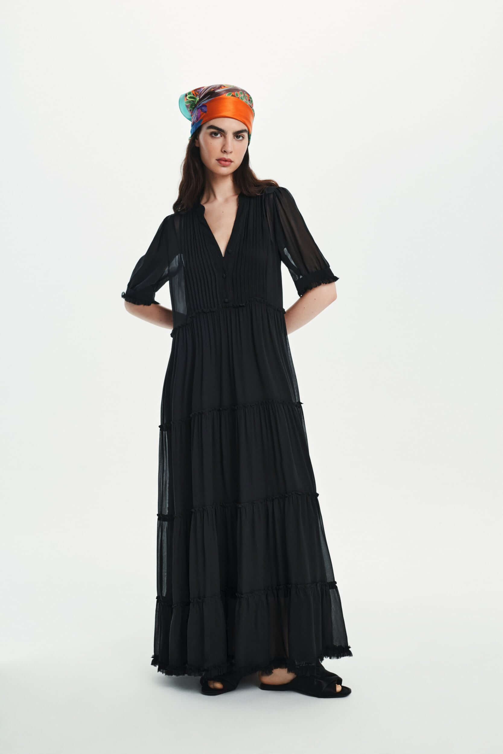 Sheer Silk Gown in black