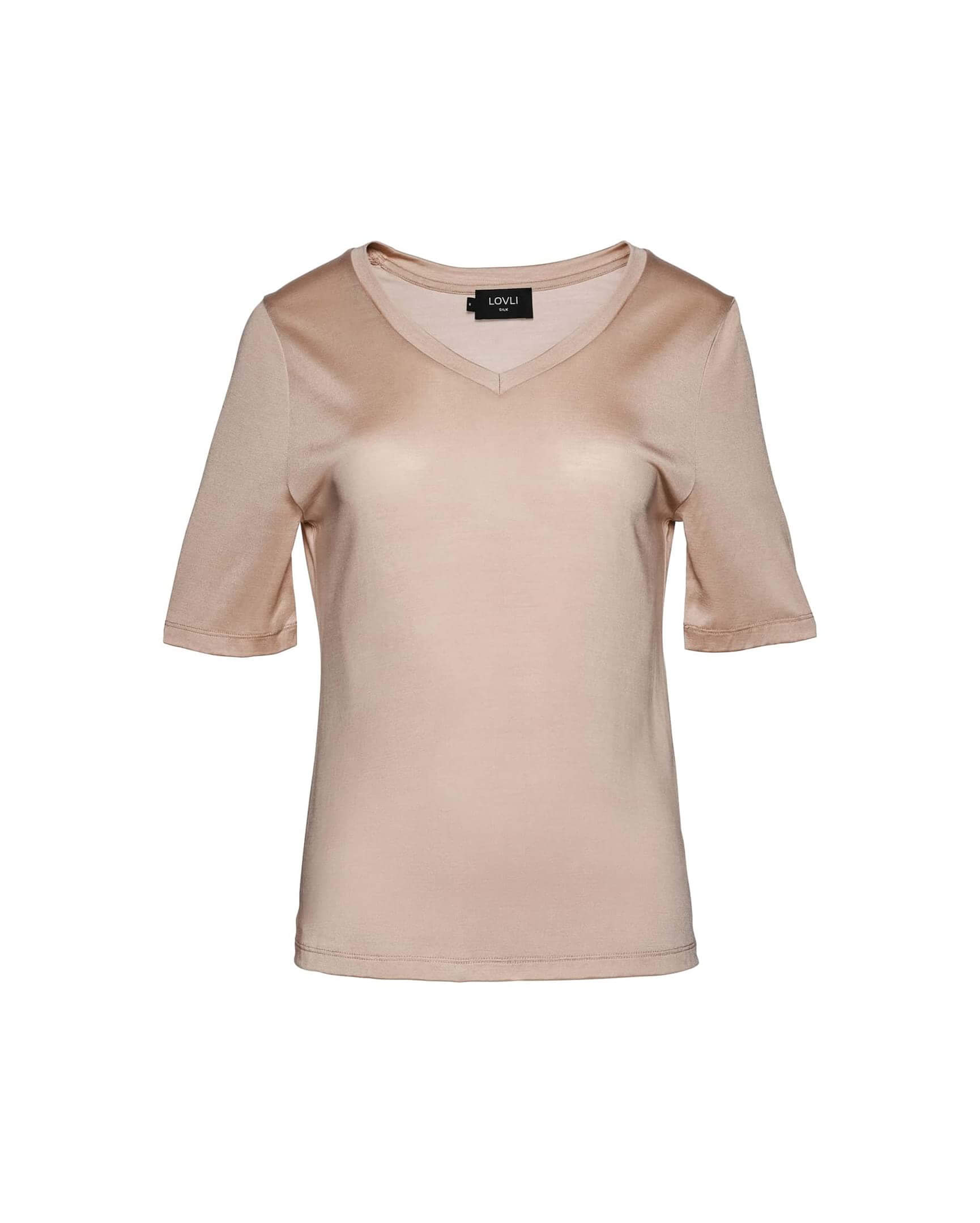 Silk V-neck T-shirt in nude