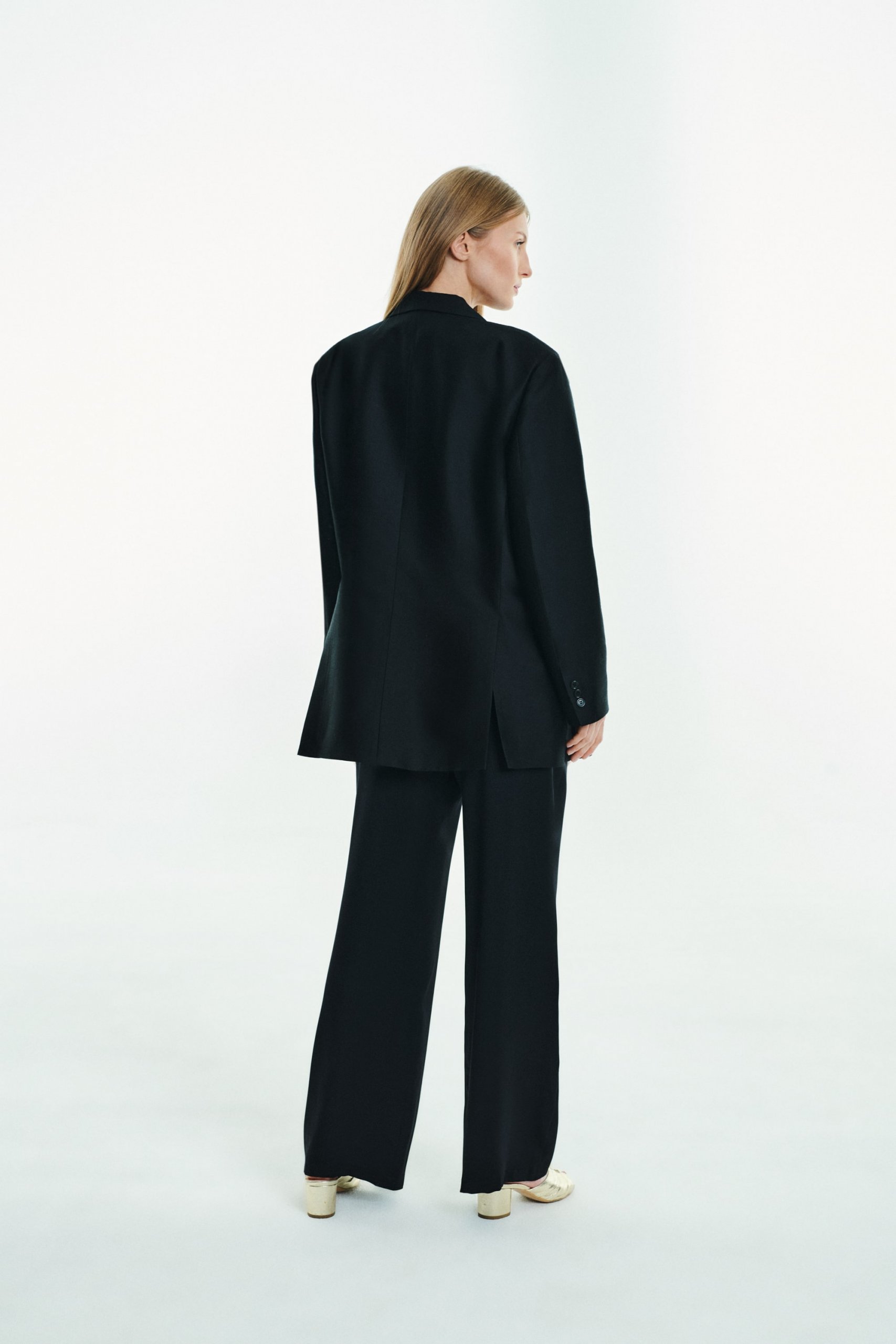 Straight-leg Silk Satin Trousers in black