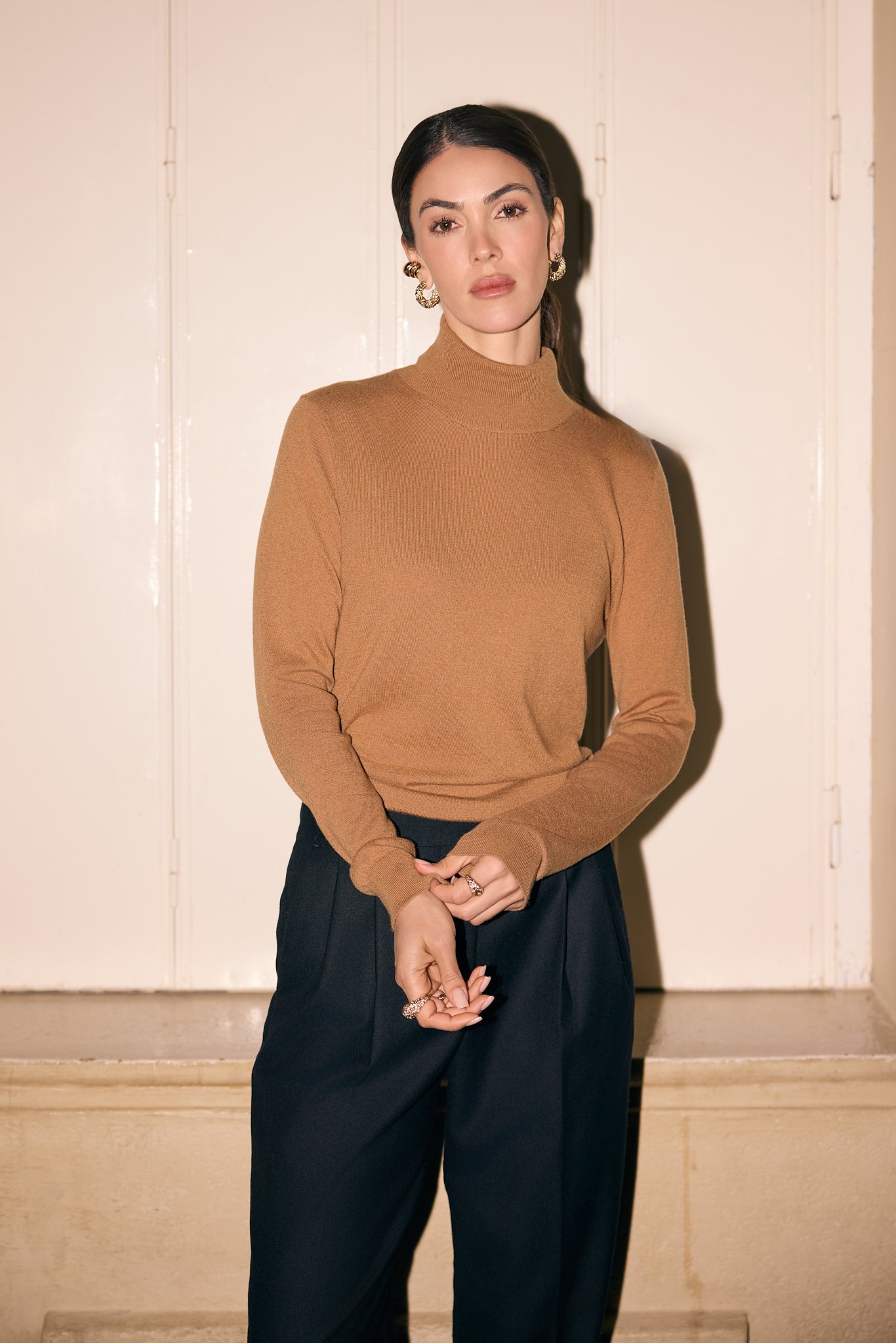 SILK TURTLENECK IN CAMEL