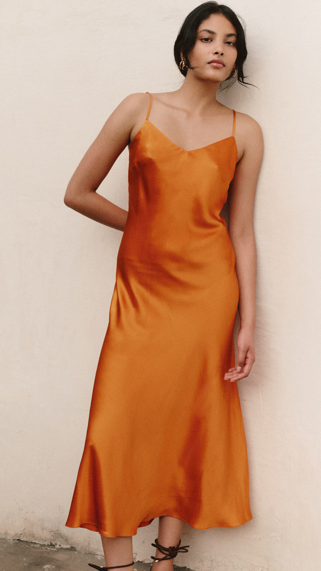 Long Silk Dress in orange