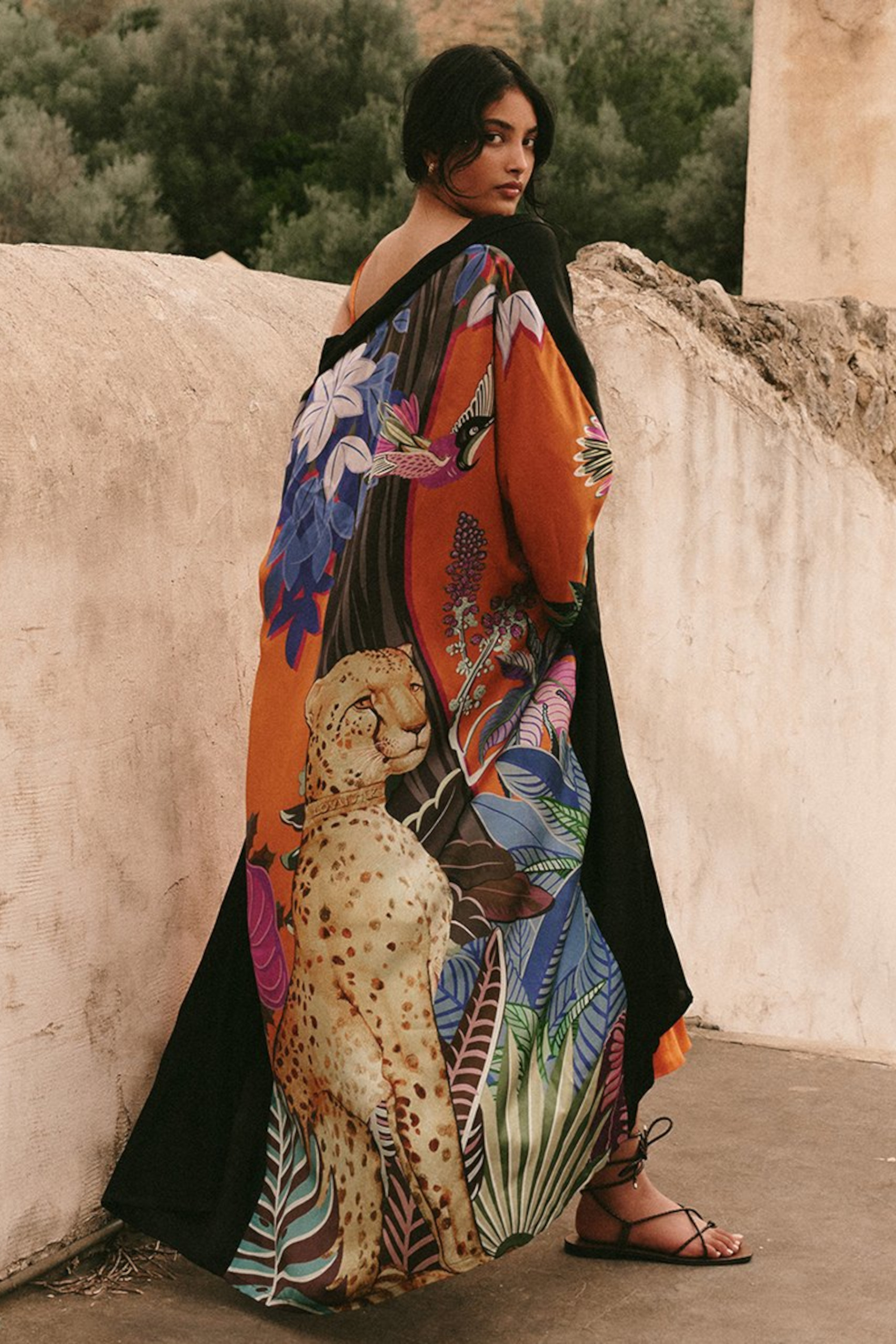Long cheetah silk bathrobe