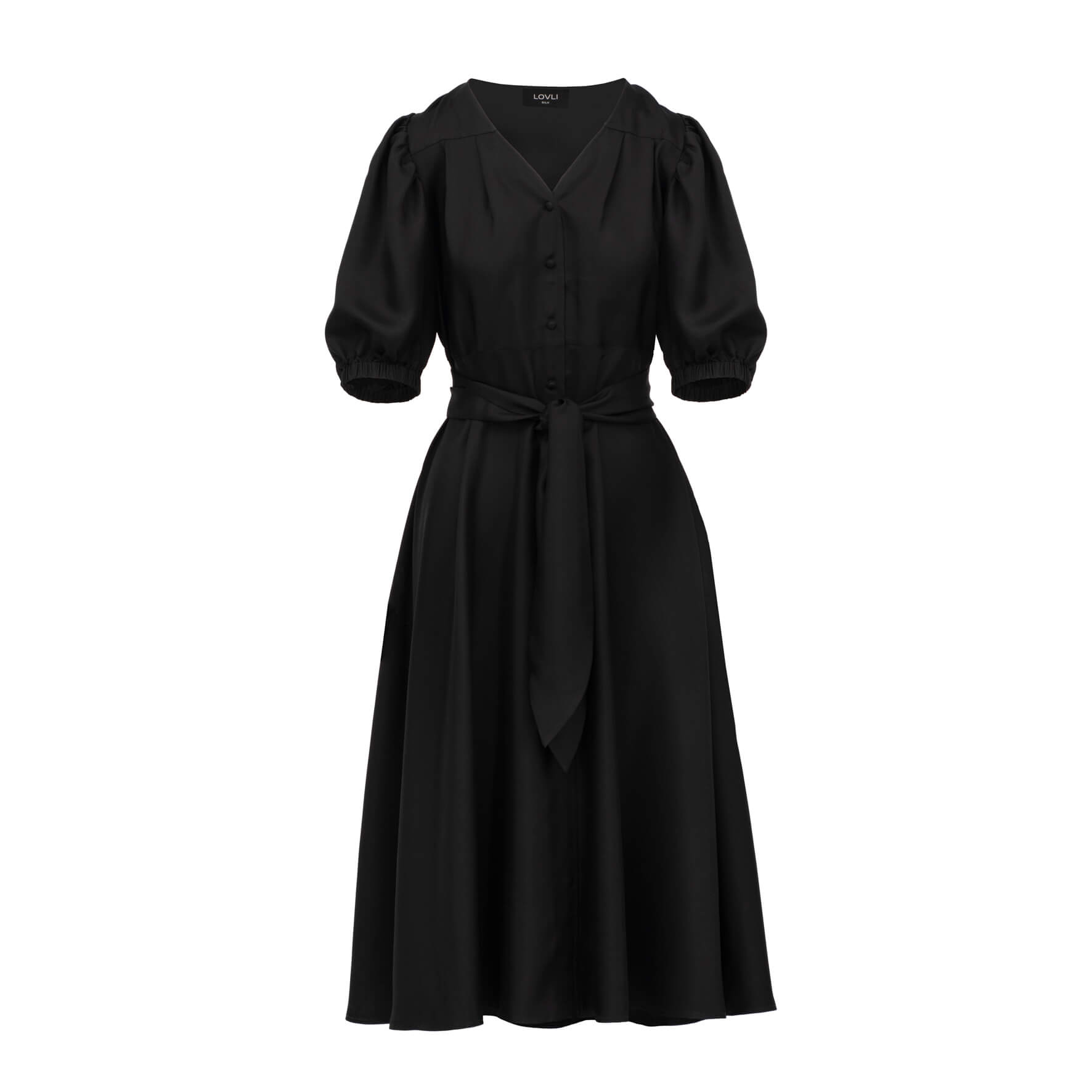 SILK DRESS WITH BUTTONS IN BLACK