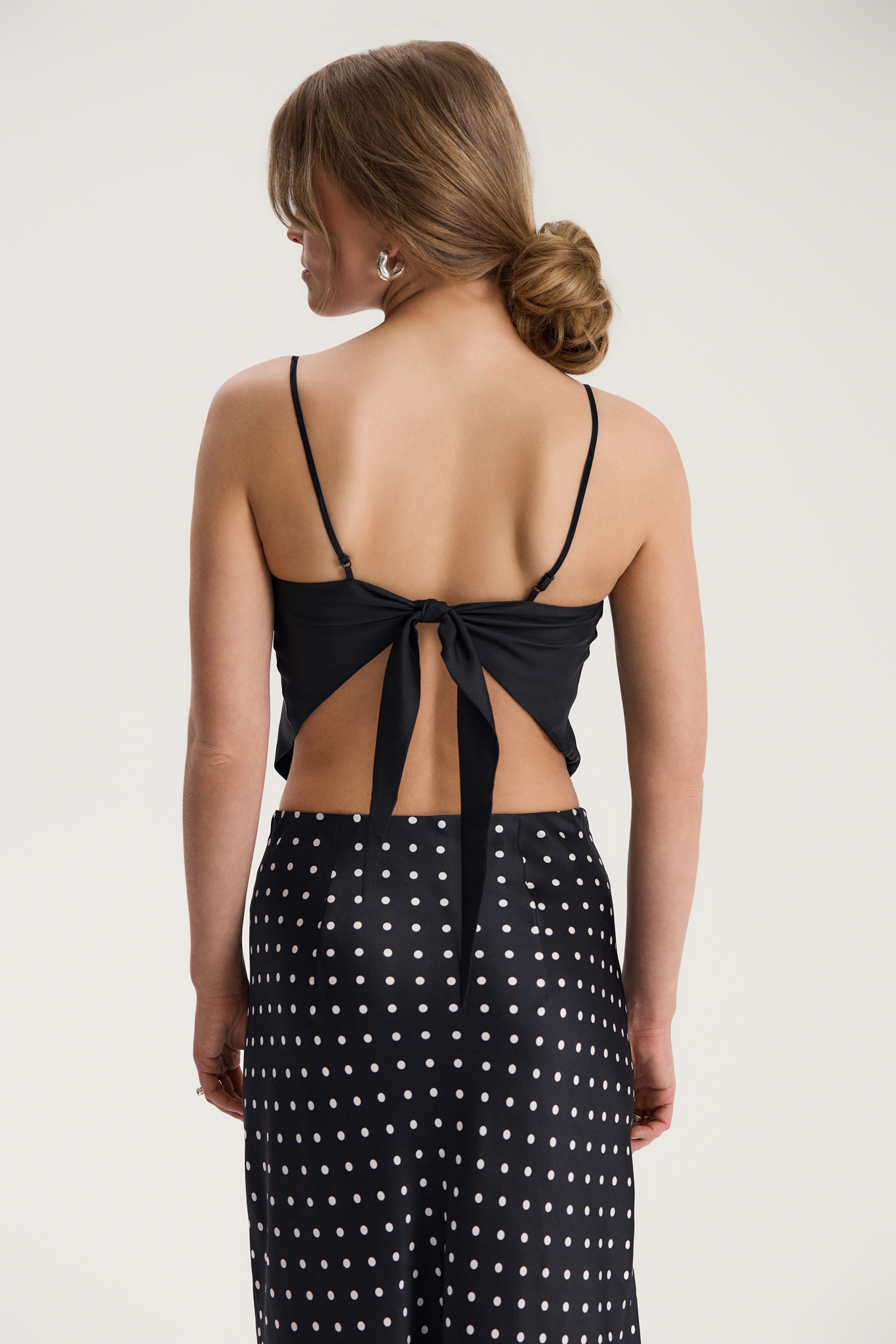 SILK ASYMMETRICAL TOP WITH BACK TIE IN BLACK
