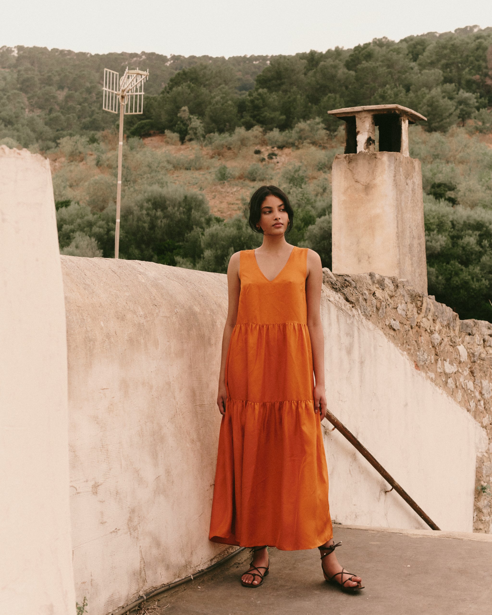 Jedwabna sukienka z kieszeniami orange