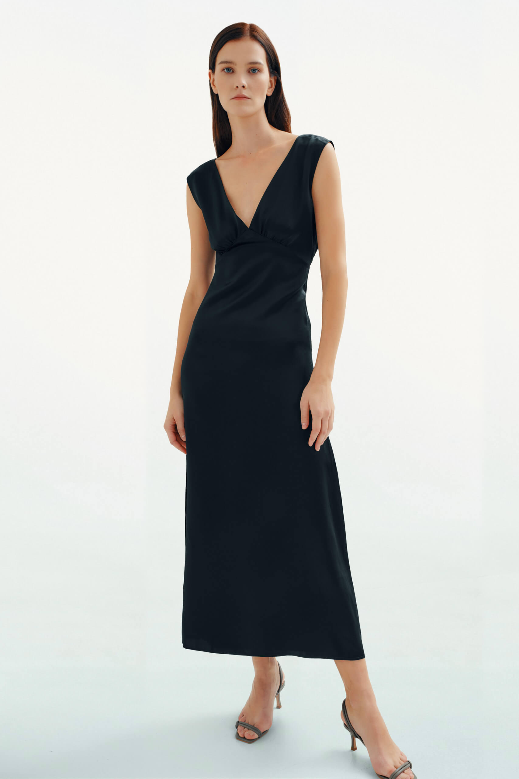 Black silk dress with a slit