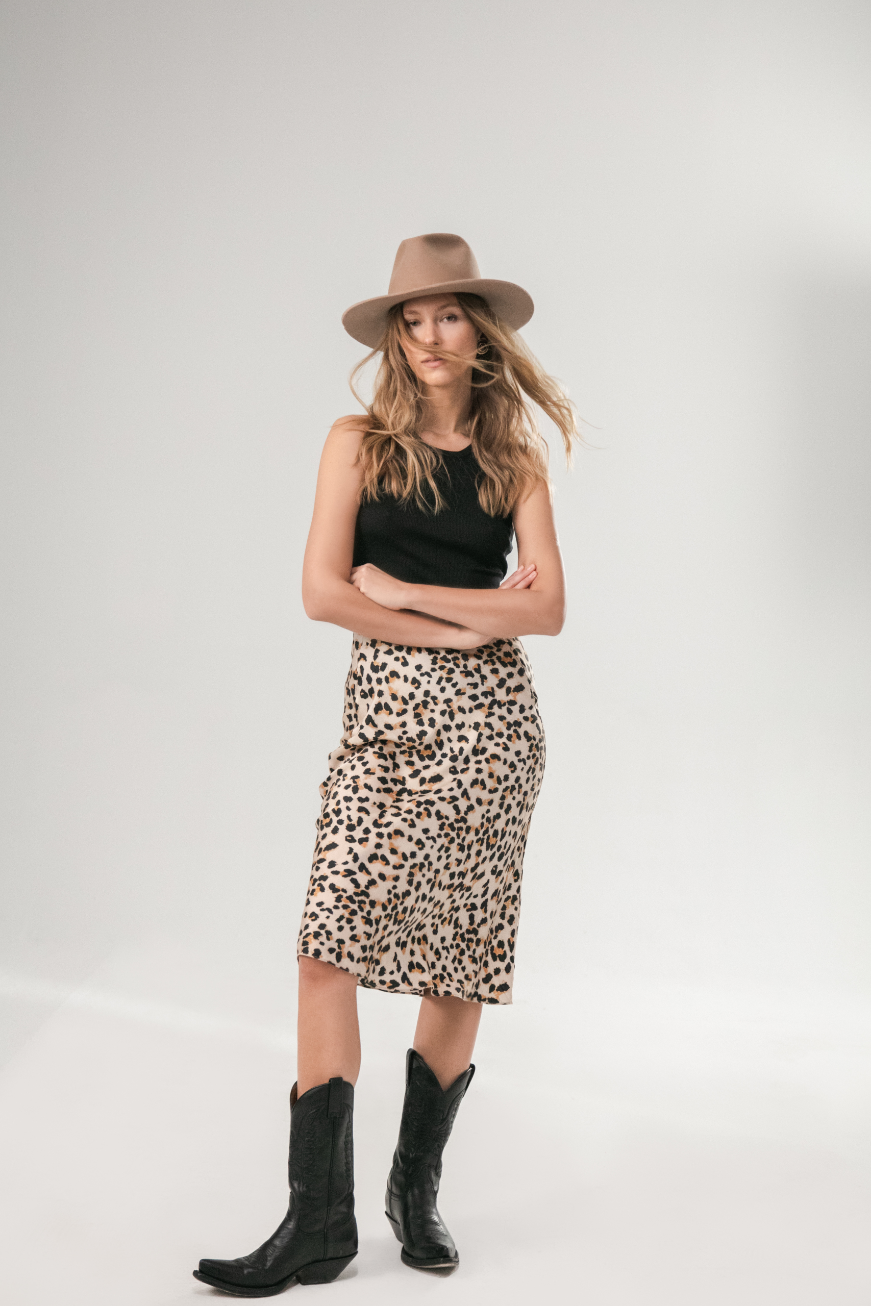 Silk Midi Skirt in animal print