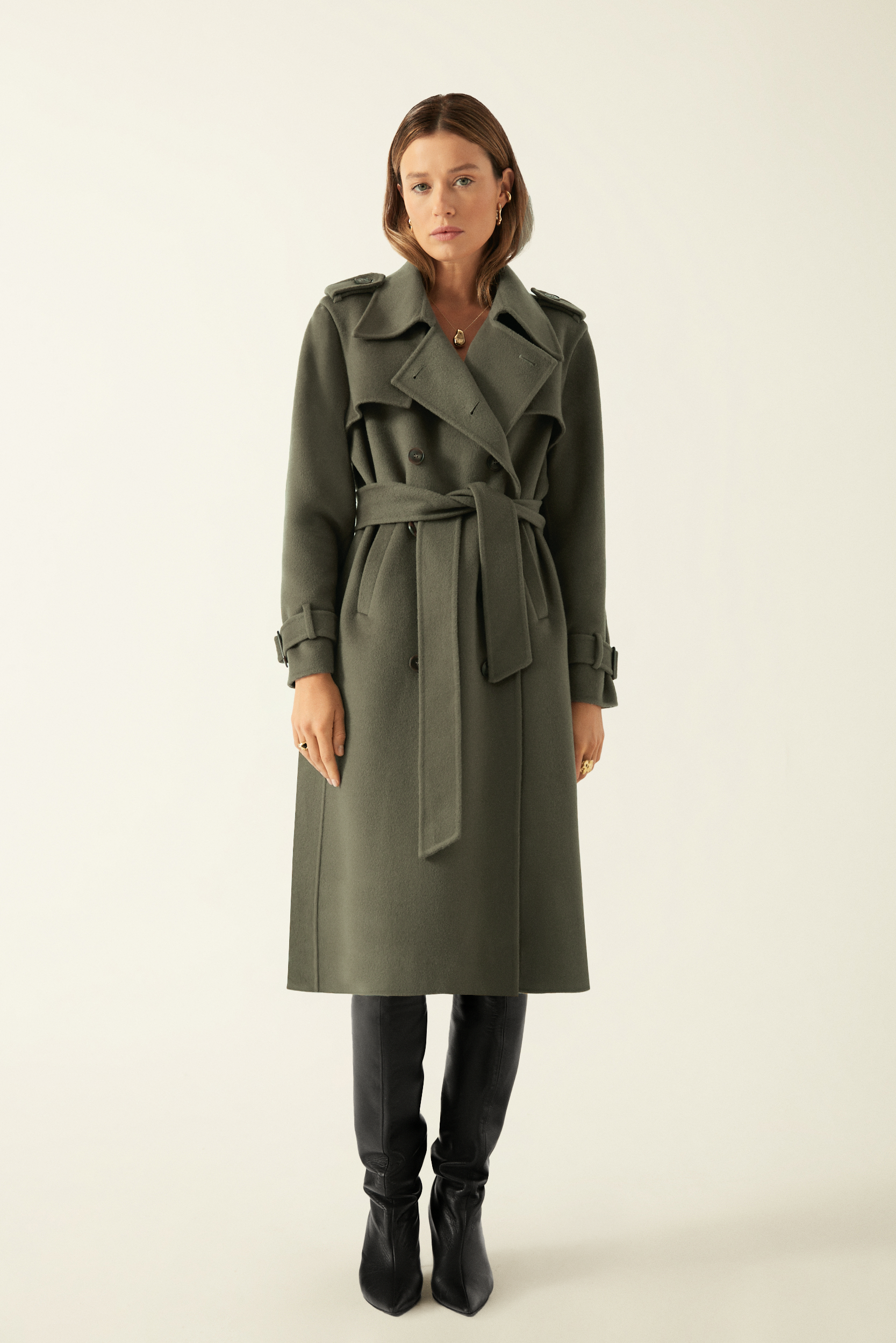 WOOL TRENCH COAT IN GREEN