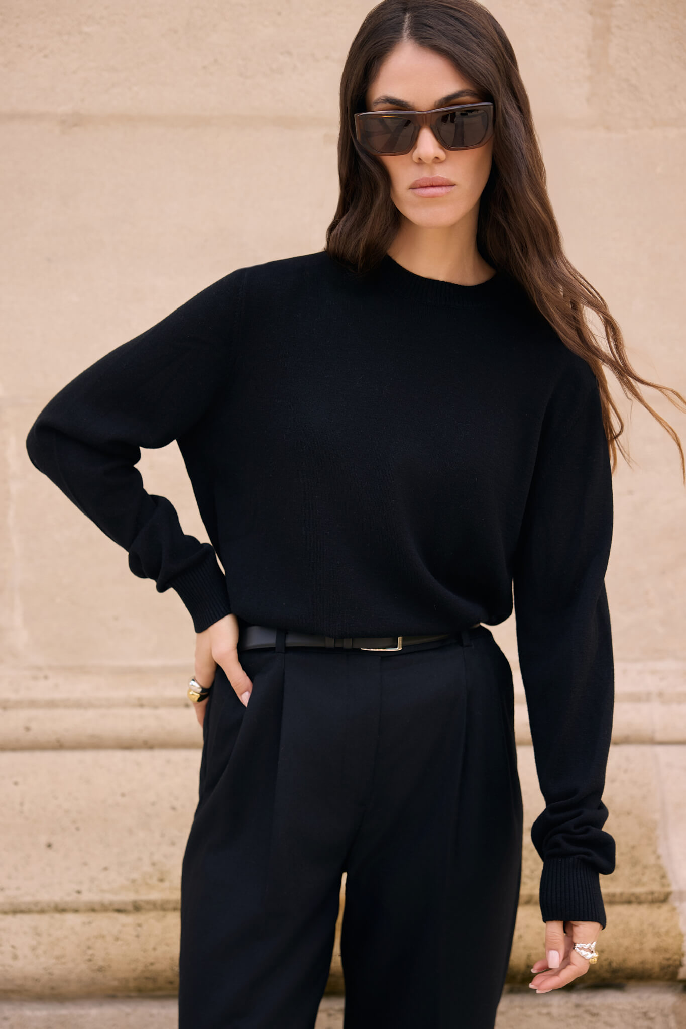 WOOL SWEATER WITH SILK IN BLACK