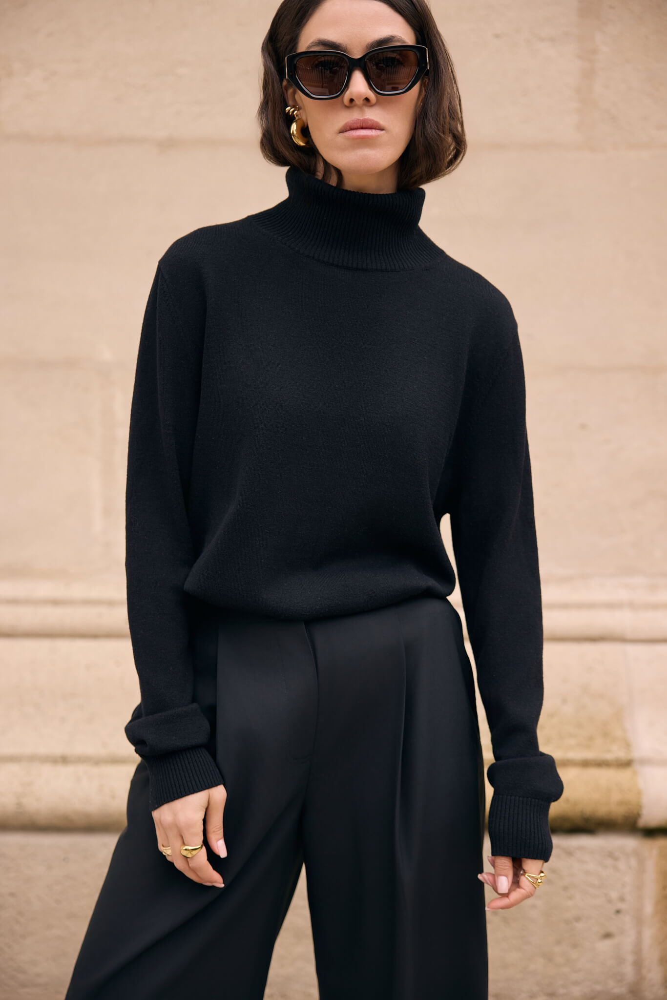 WOOL TURTLENECK WITH SILK IN BLACK