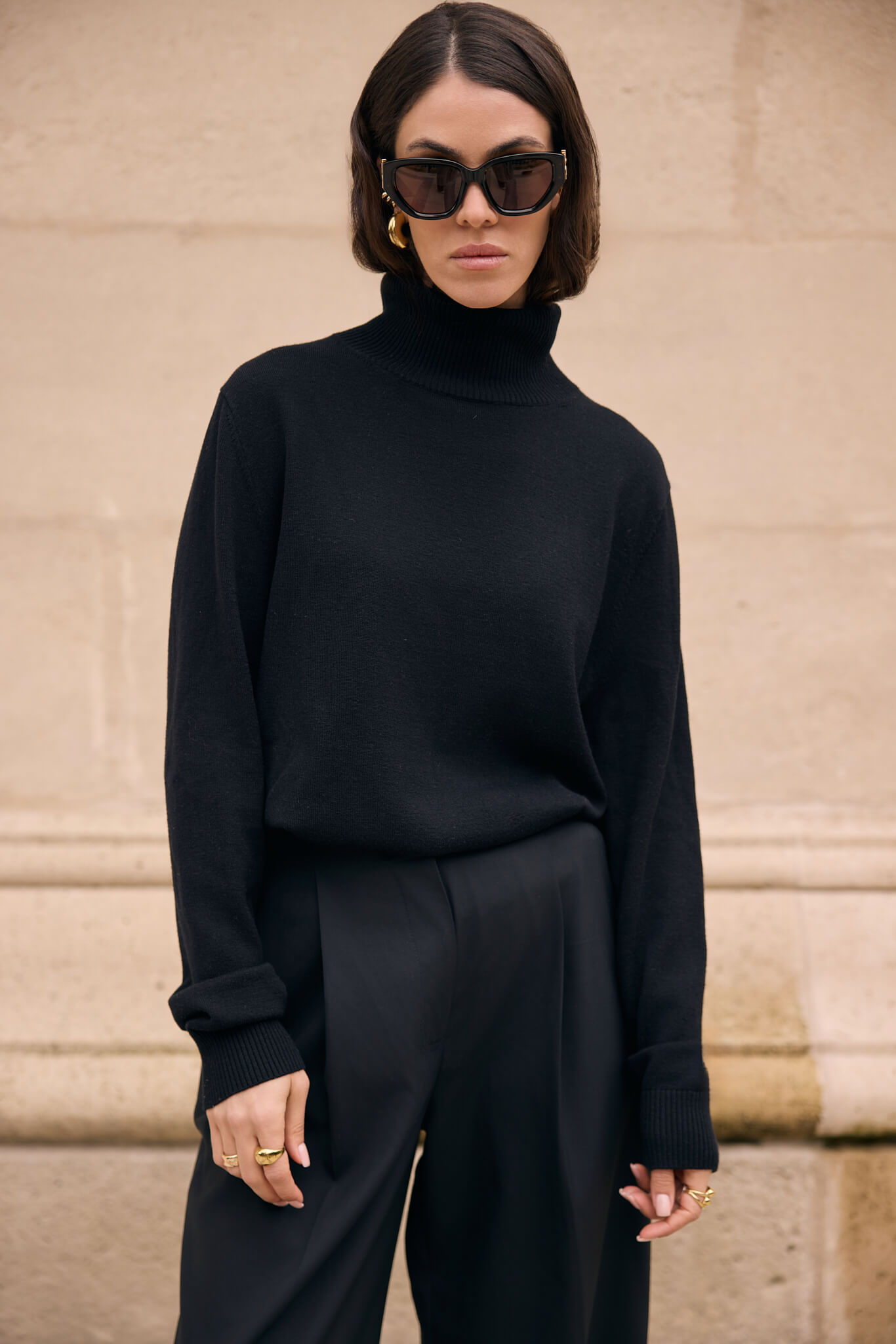 WOOL TURTLENECK WITH SILK IN BLACK