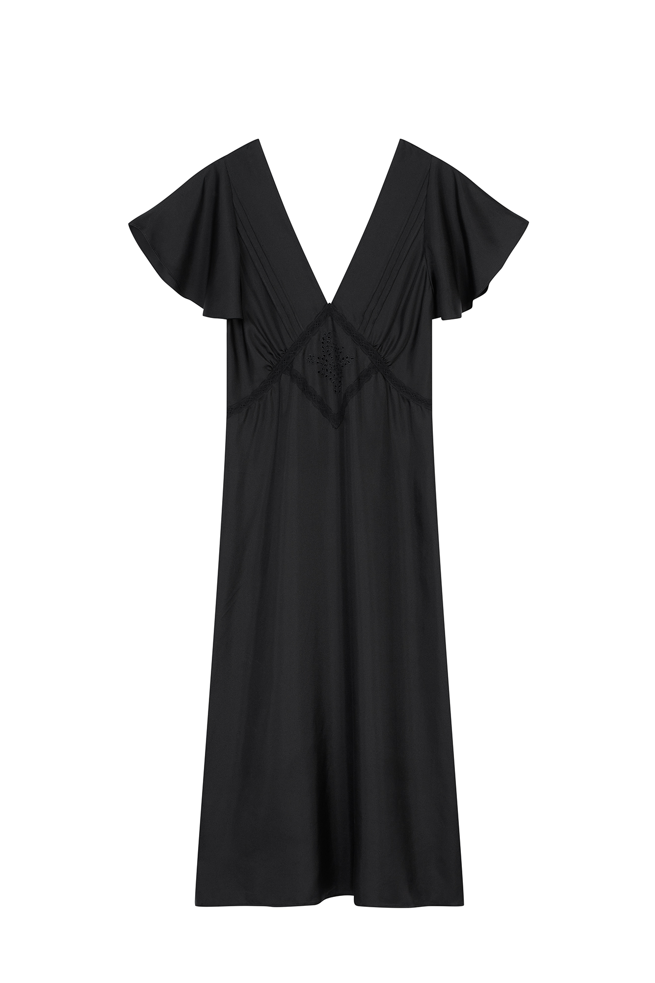 SILK DRESS WITH EMBROIDERY IN BLACK