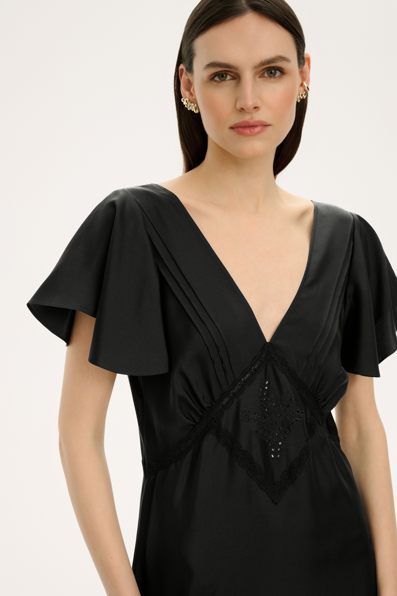 SILK DRESS WITH EMBROIDERY IN BLACK