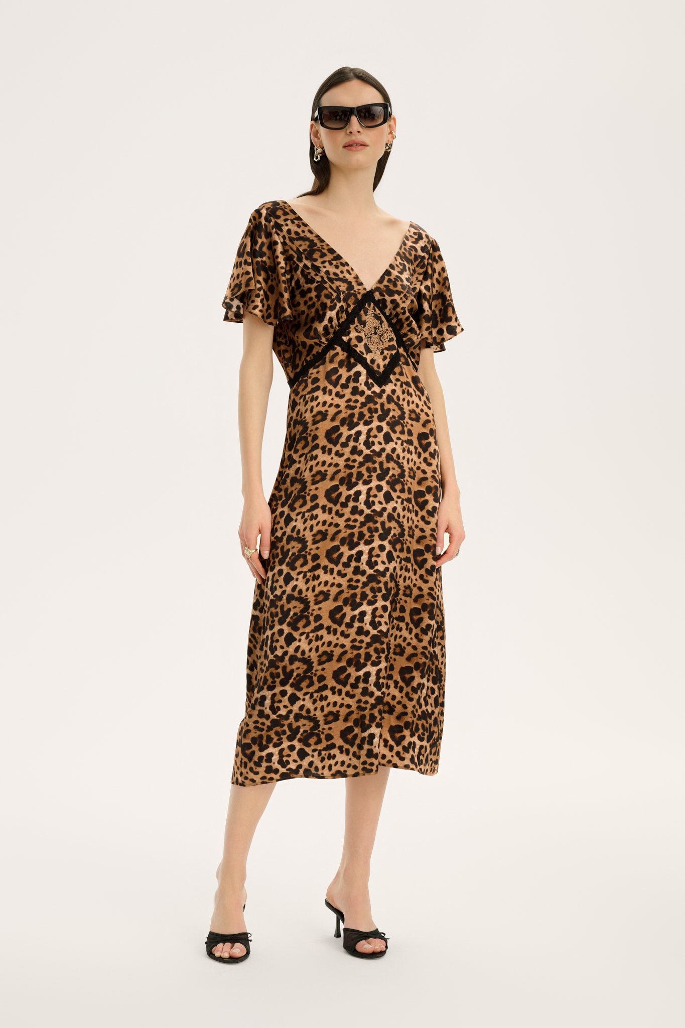 SILK DRESS WITH EMBROIDERY IN LEO PRINT