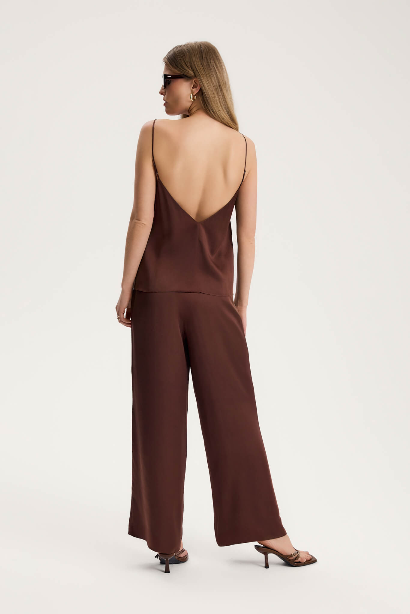 SILK WIDE-LEG PANTS IN BROWN