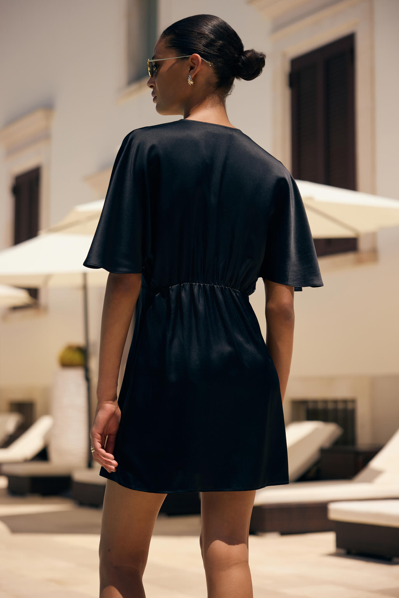 SILK WRAP MINI DRESS IN BLACK Lovli Silk