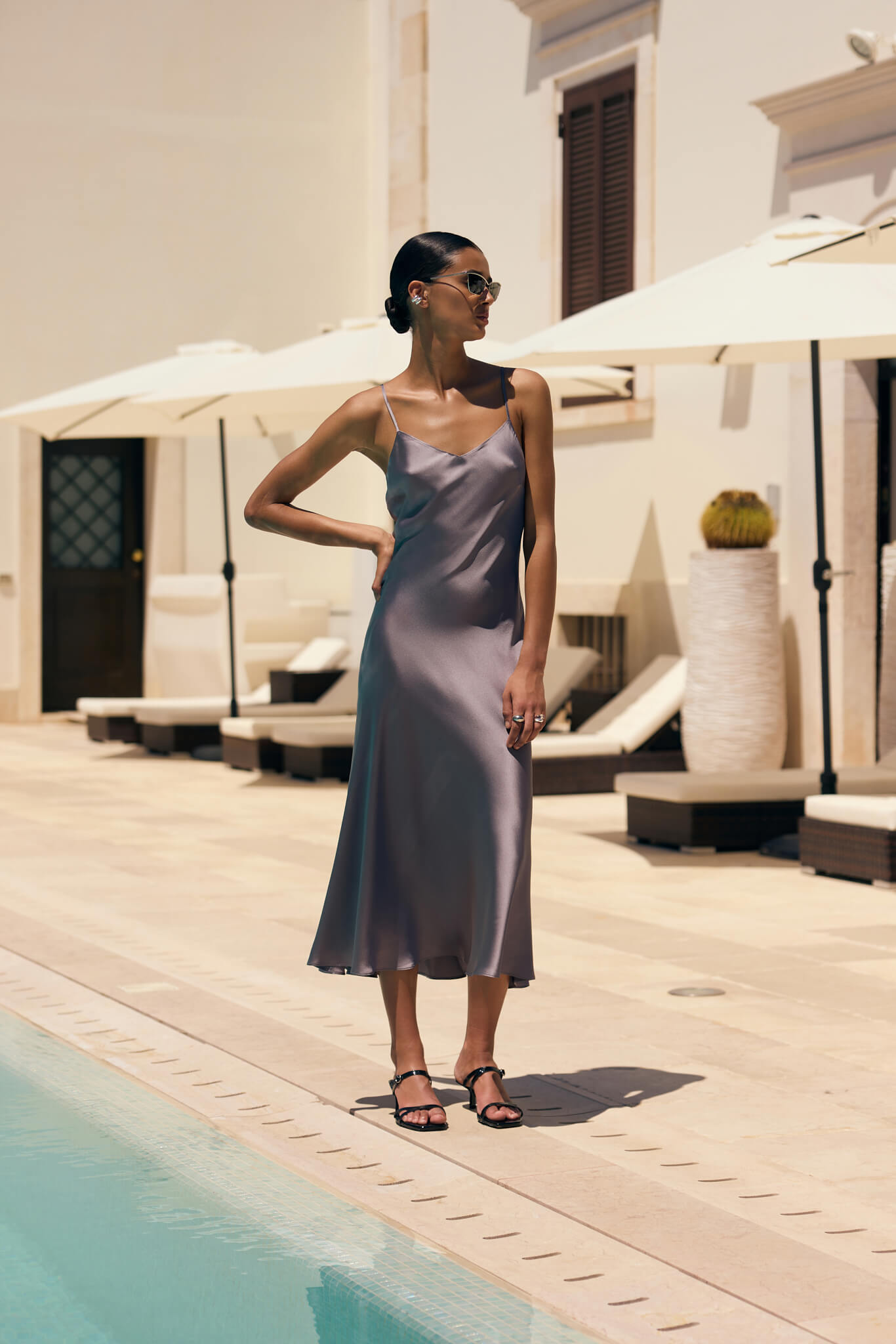 SILK MAXI DRESS IN SILVER