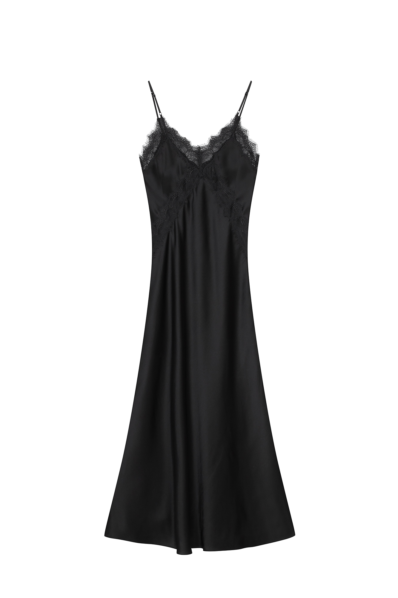 SILK EVENING GOWN WITH LACE