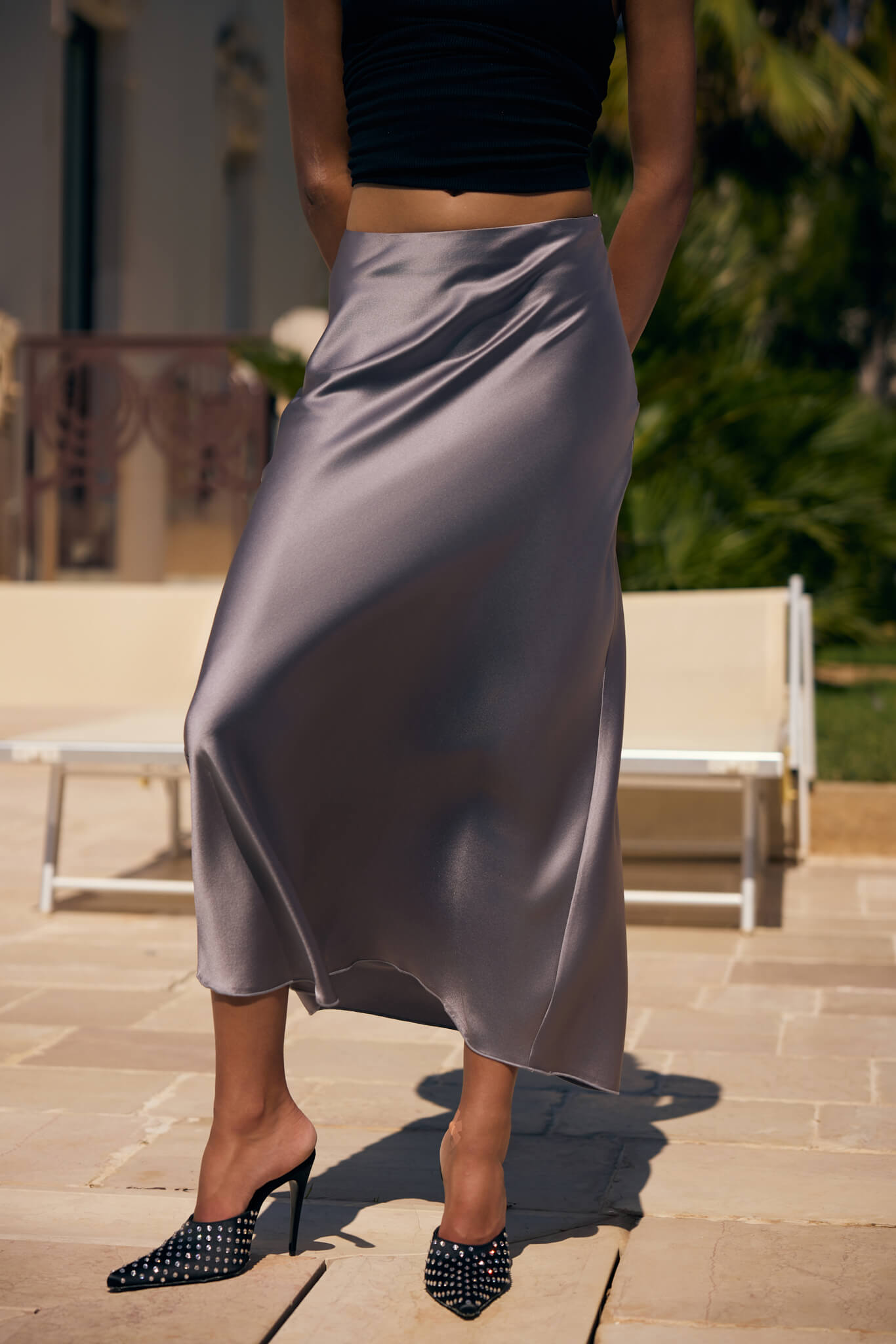 SILK MAXI SKIRT IN SILVER