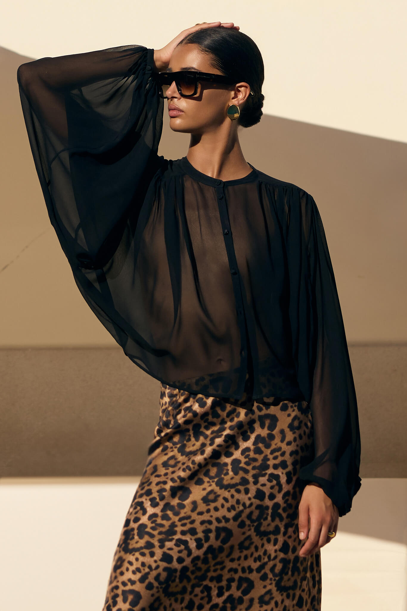 SILK BLOUSE WITH KIMONO SLEEVES IN BLACK