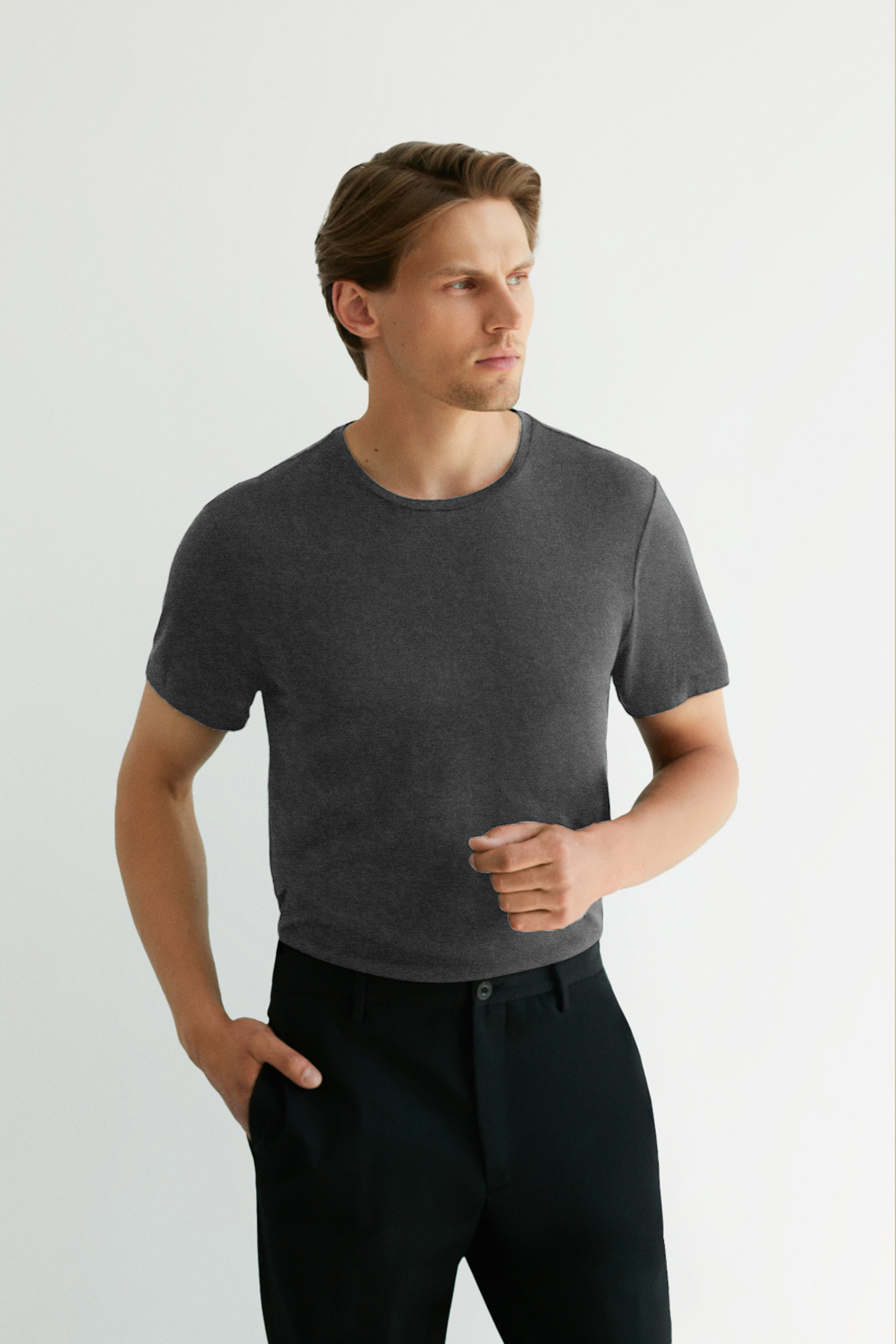 SILK MEN'S T-SHIRT IN SILVER