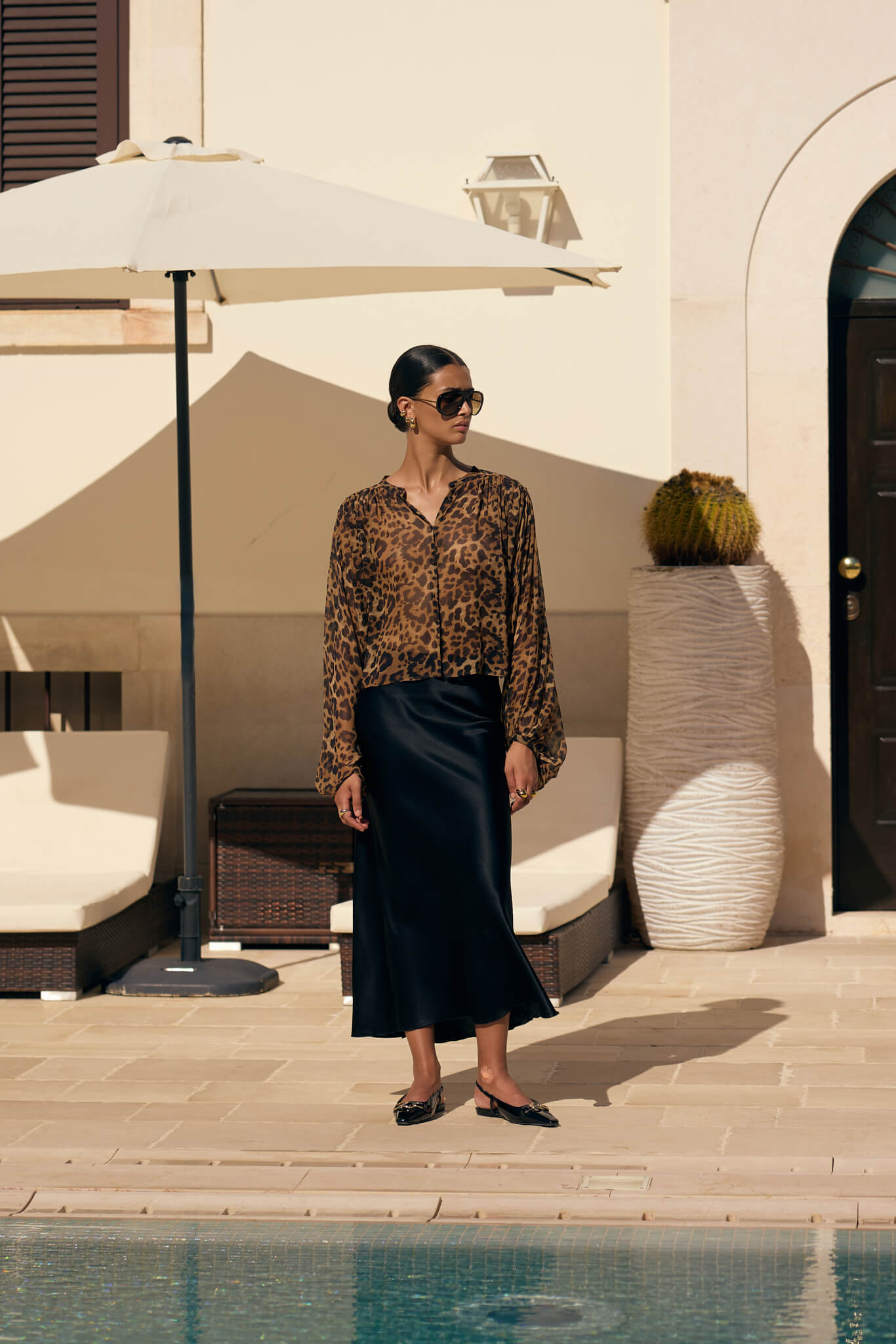 SILK BLOUSE WITH KIMONO SLEEVES IN LEO PRINT