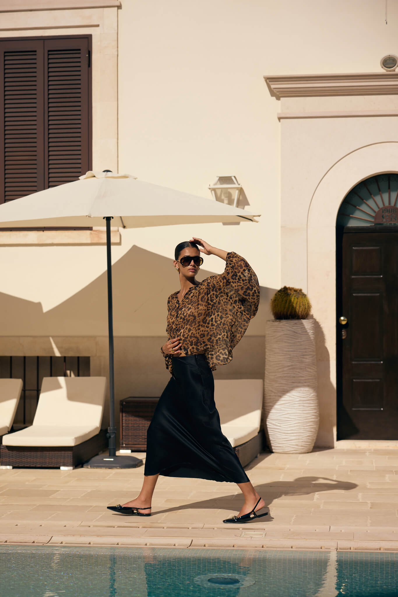 SILK BLOUSE WITH KIMONO SLEEVES IN LEO PRINT