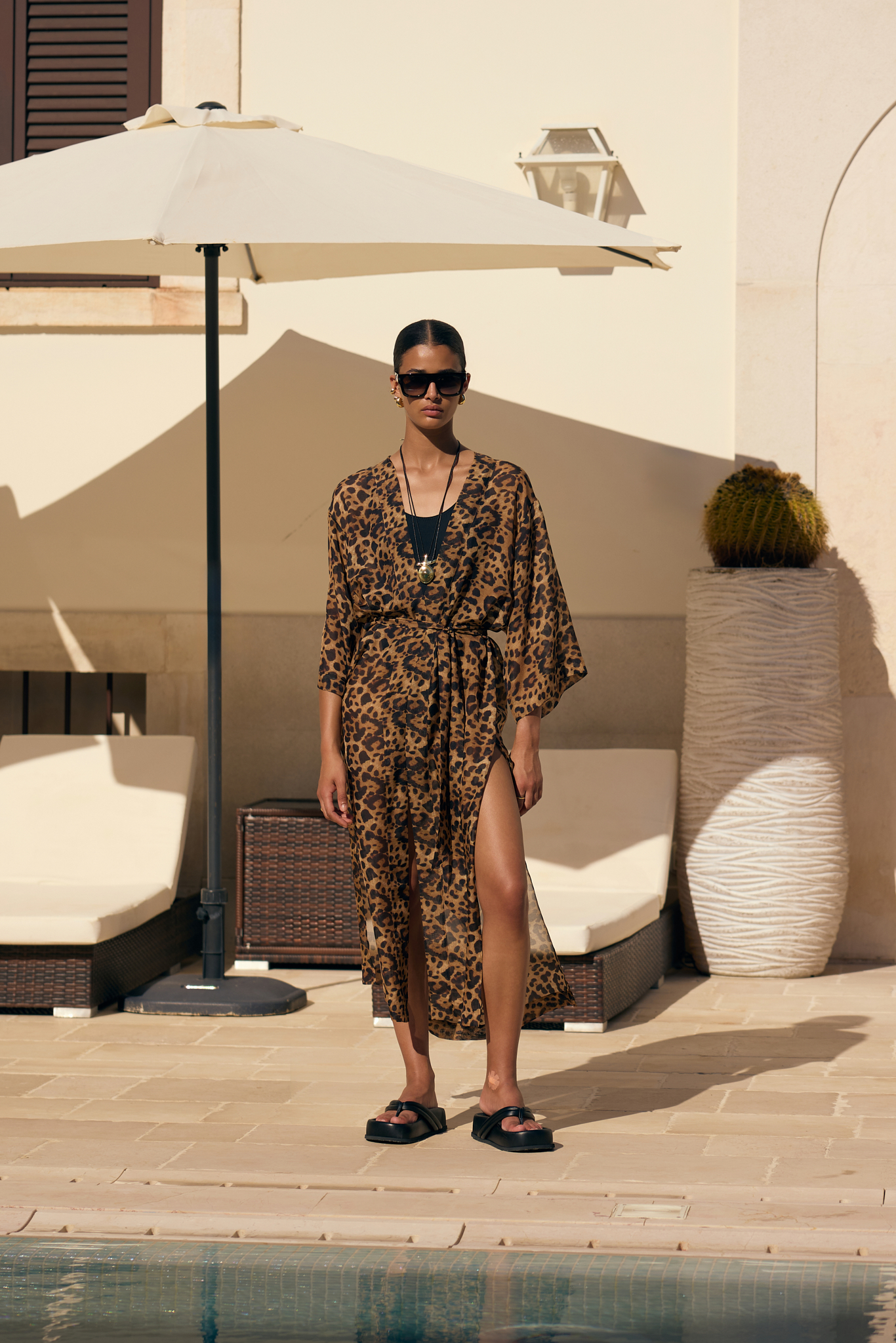 SILK CHIFFON ROBE IN LEO PRINT