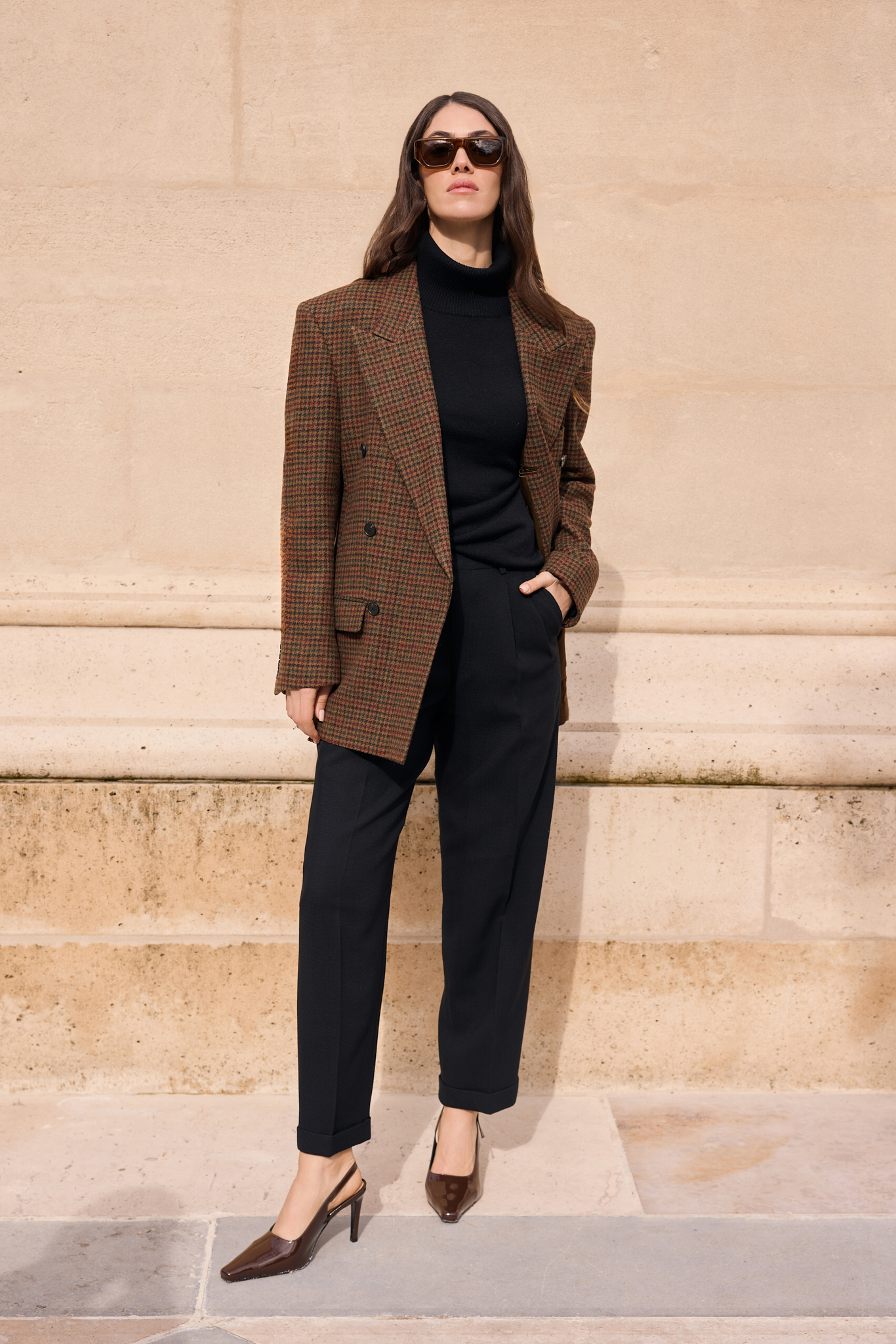 DOUBLE-BREASTED WOOL BLAZER WITH SILK LINING IN BROWN