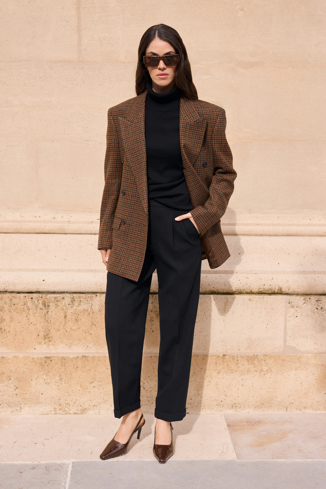 DOUBLE-BREASTED WOOL BLAZER WITH SILK LINING IN BROWN