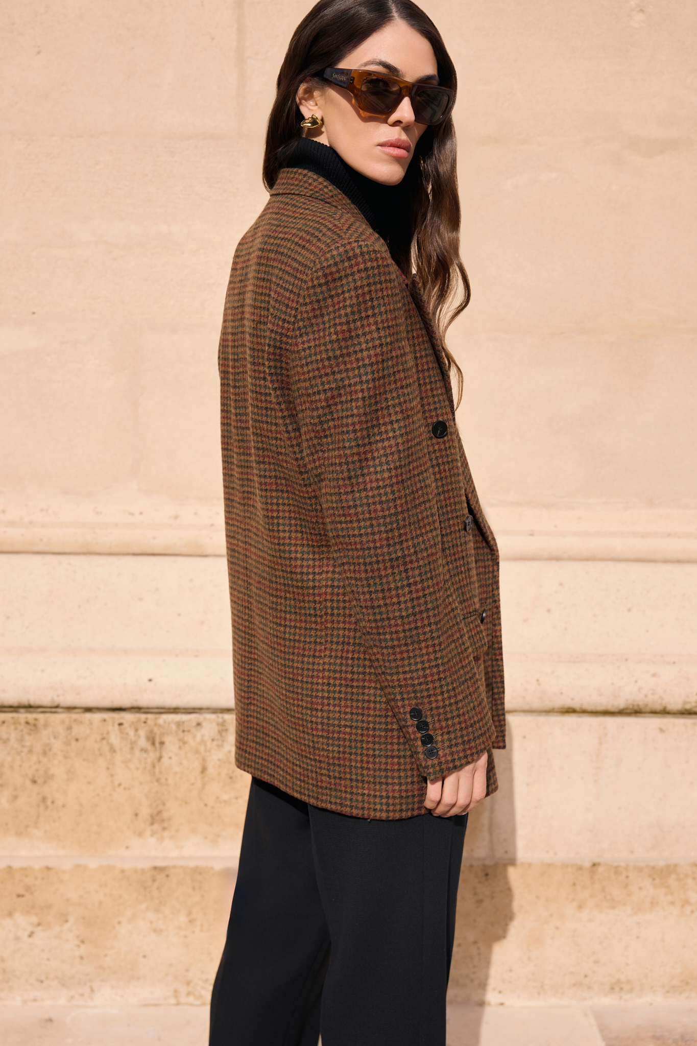 DOUBLE-BREASTED WOOL BLAZER WITH SILK LINING IN BROWN