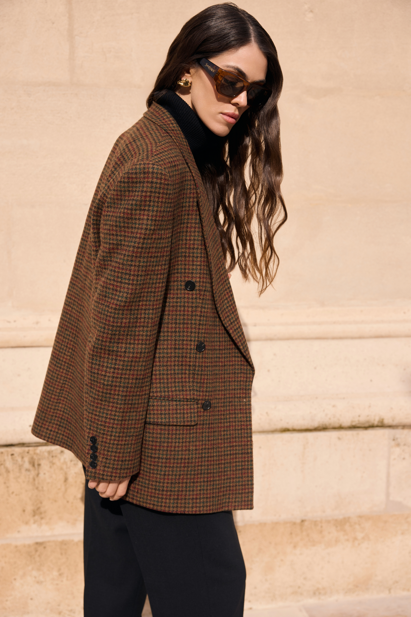 DOUBLE-BREASTED WOOL BLAZER WITH SILK LINING IN BROWN