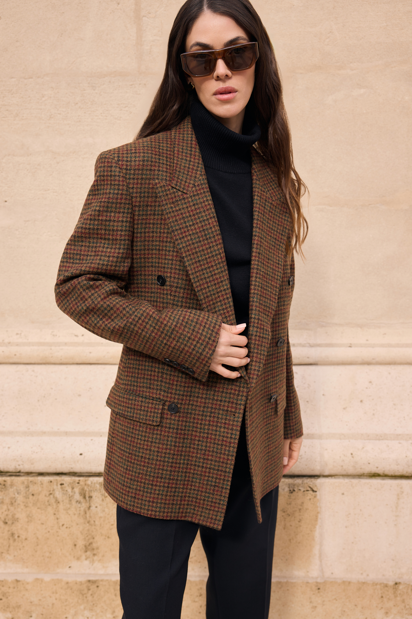 DOUBLE-BREASTED WOOL BLAZER WITH SILK LINING IN BROWN