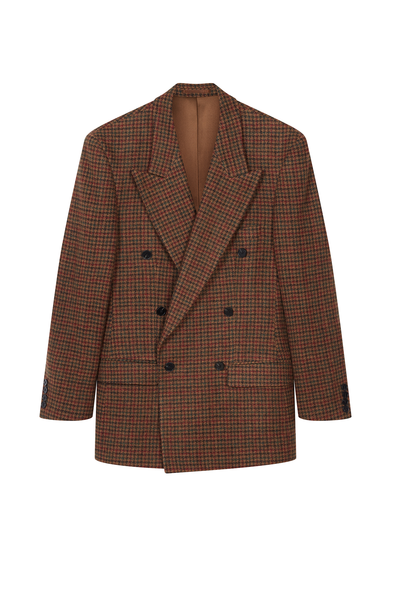 DOUBLE-BREASTED WOOL BLAZER WITH SILK LINING IN BROWN