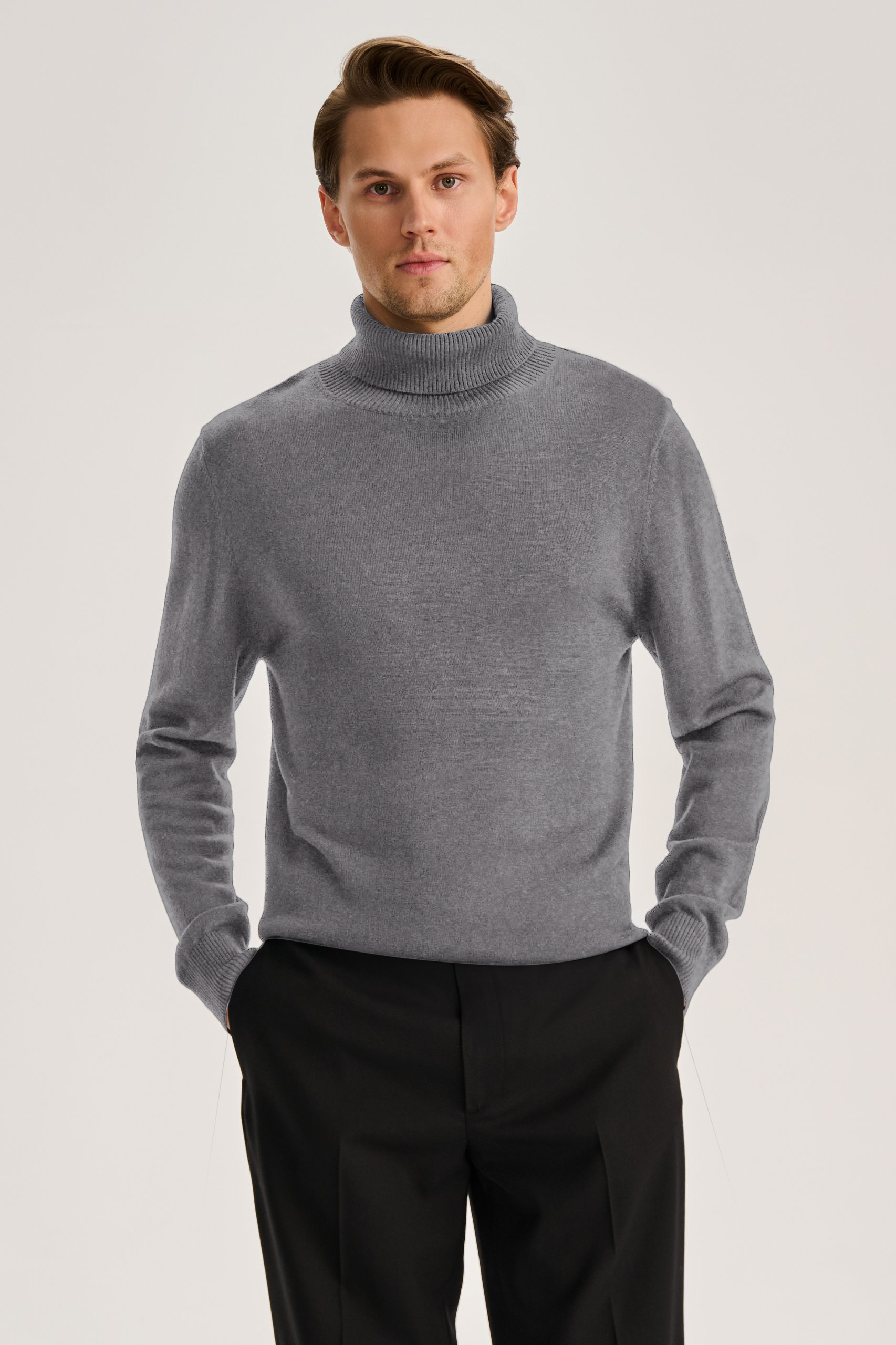 MEN'S WOOL TURTLENECK WITH SILK IN GREY