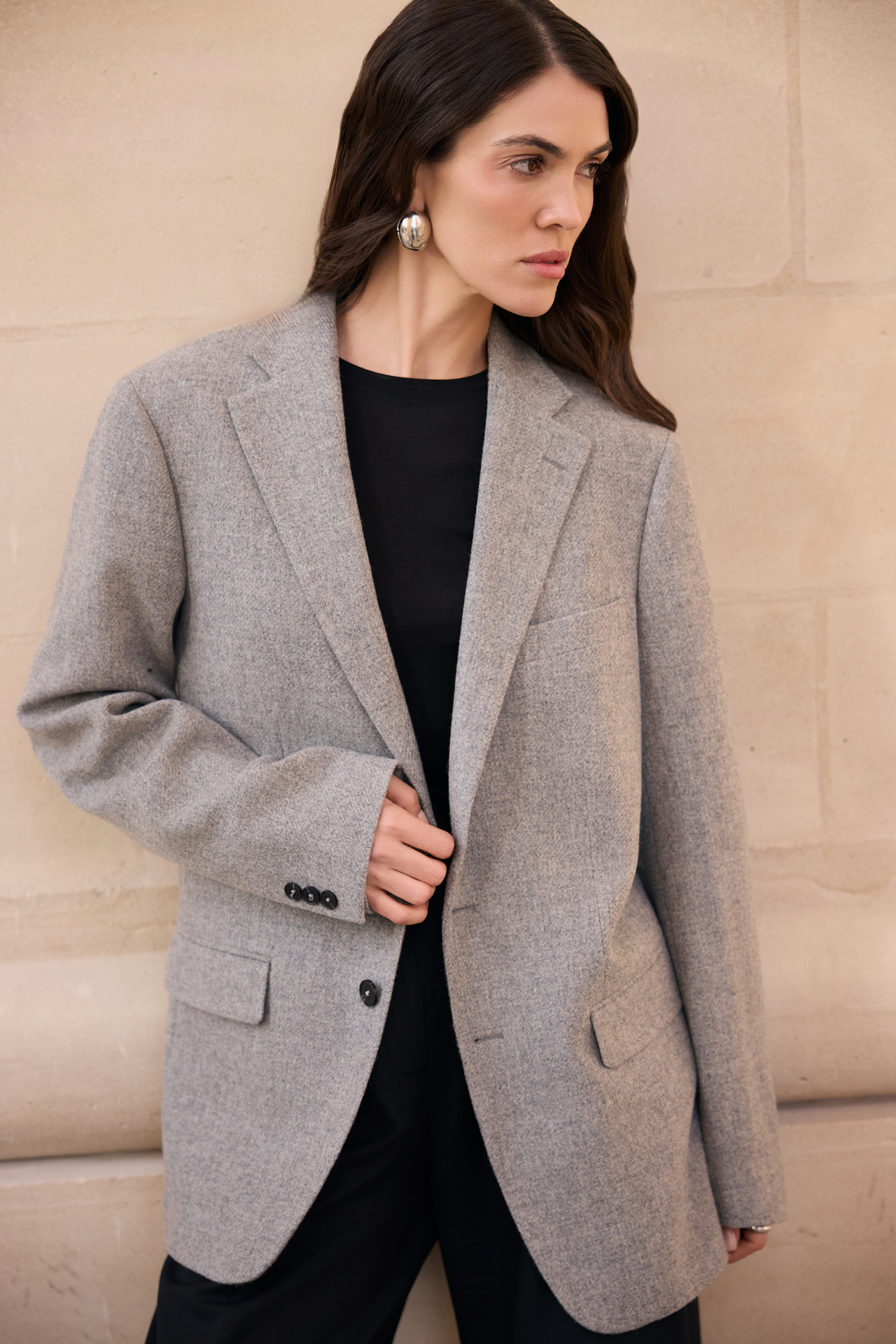 WOOL JACKET WITH SILK LINING IN GREY