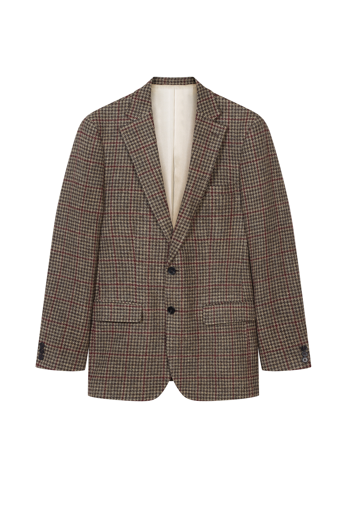 WOOL BLAZER WITH SILK LINING IN GREY HOUNDSTOOTH PATTERN