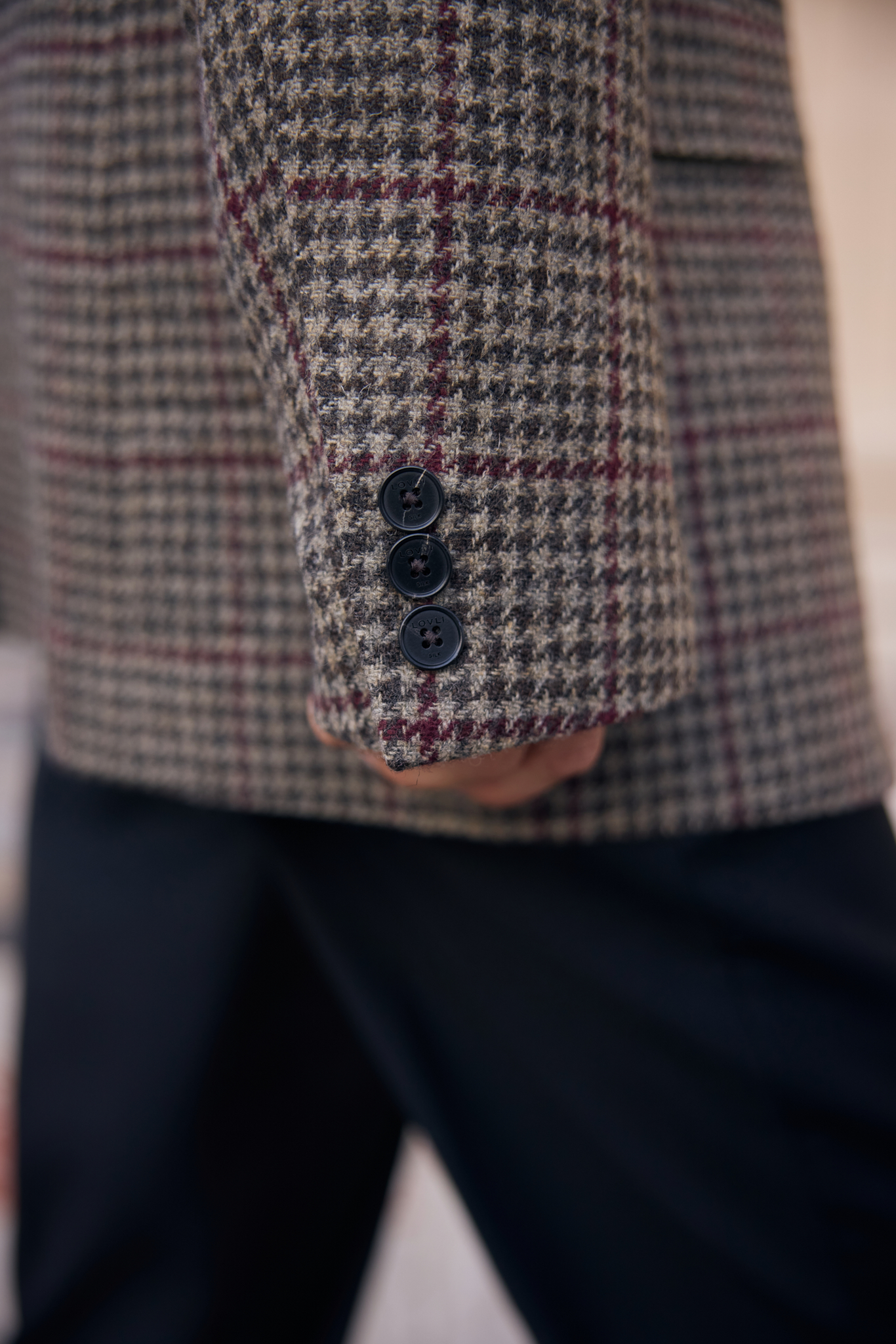 WOOL BLAZER WITH SILK LINING IN GREY HOUNDSTOOTH PATTERN