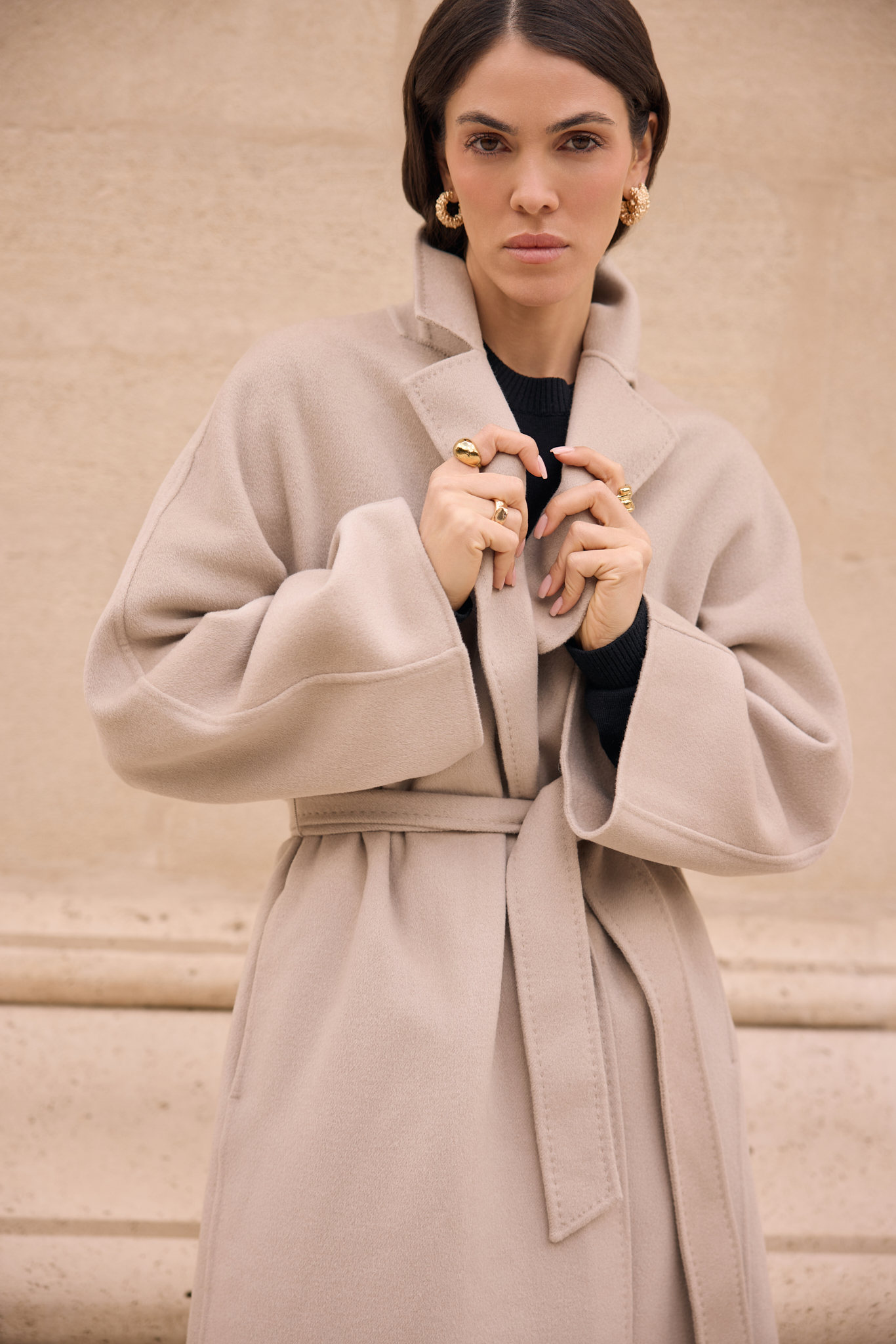 WOOL COAT WITH CASHMERE AND SILK IN BEIGE