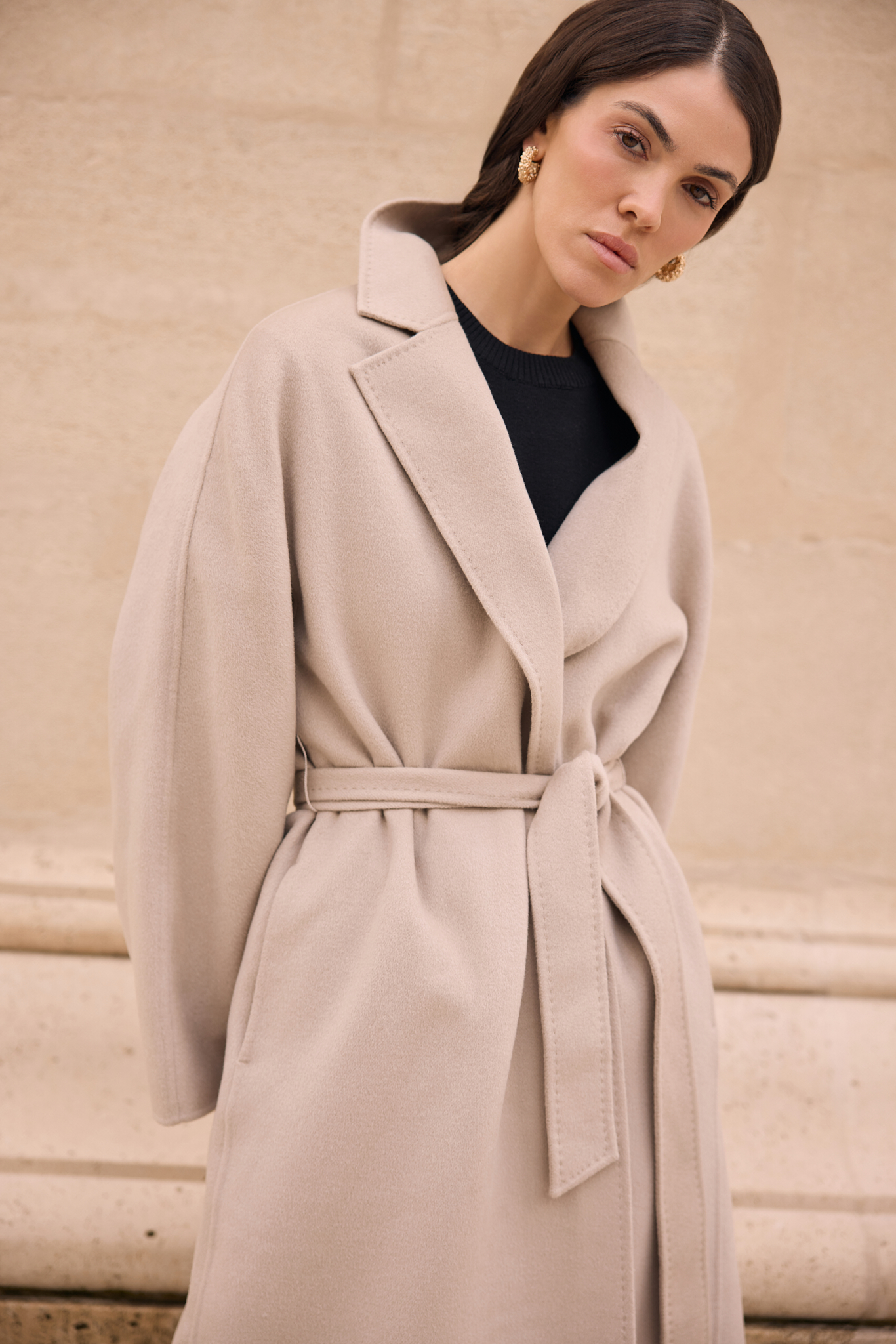 WOOL COAT WITH CASHMERE AND SILK IN BEIGE