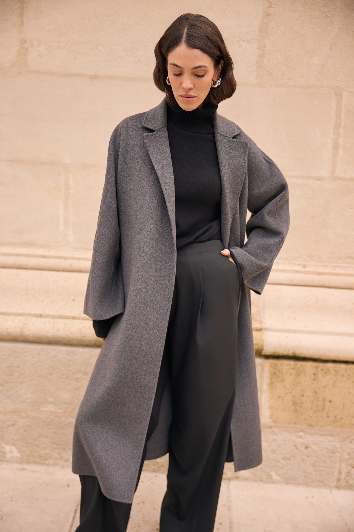 WOOL COAT WITH WOOL AND SILK IN GRAY