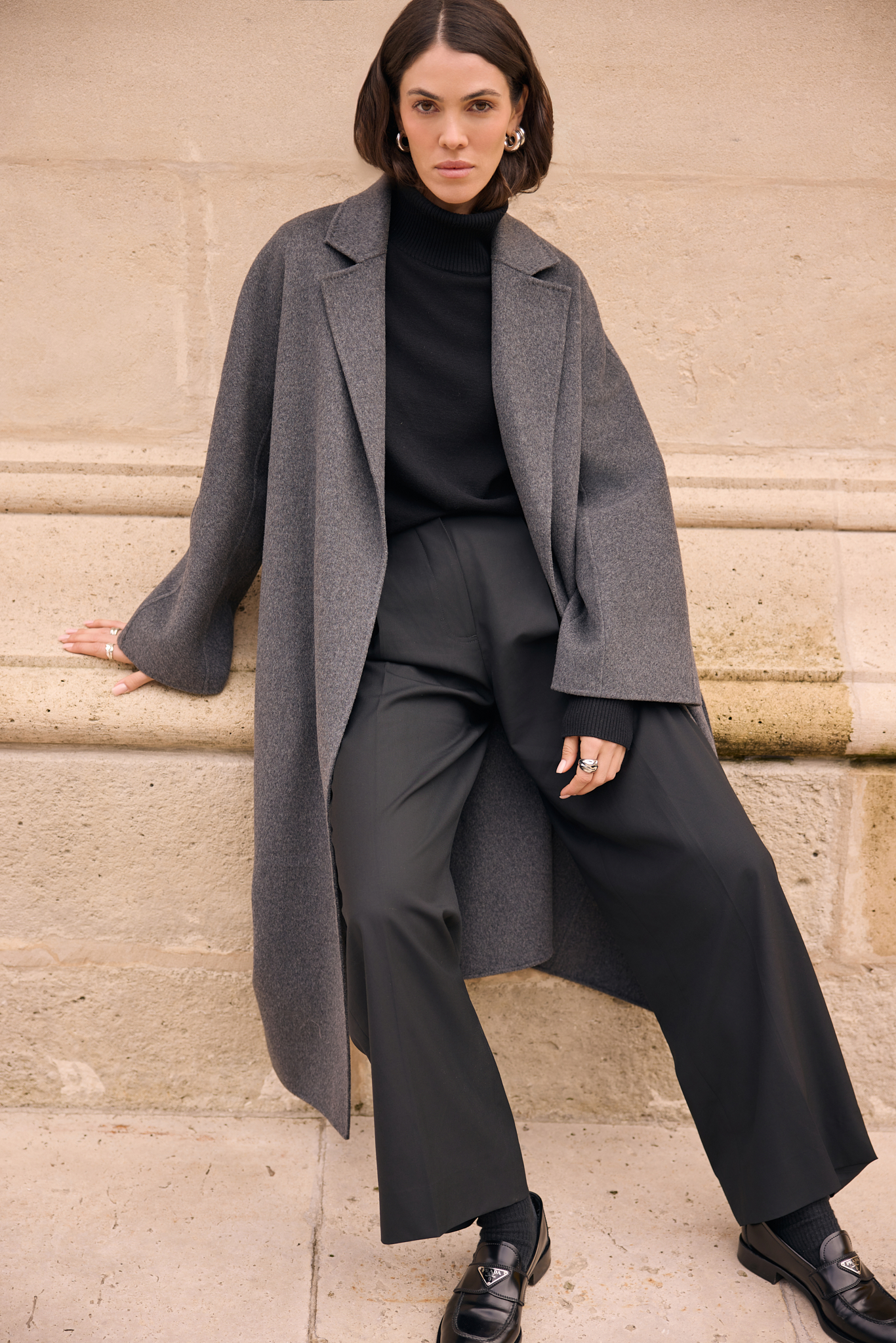 WOOL COAT WITH WOOL AND SILK IN GRAY