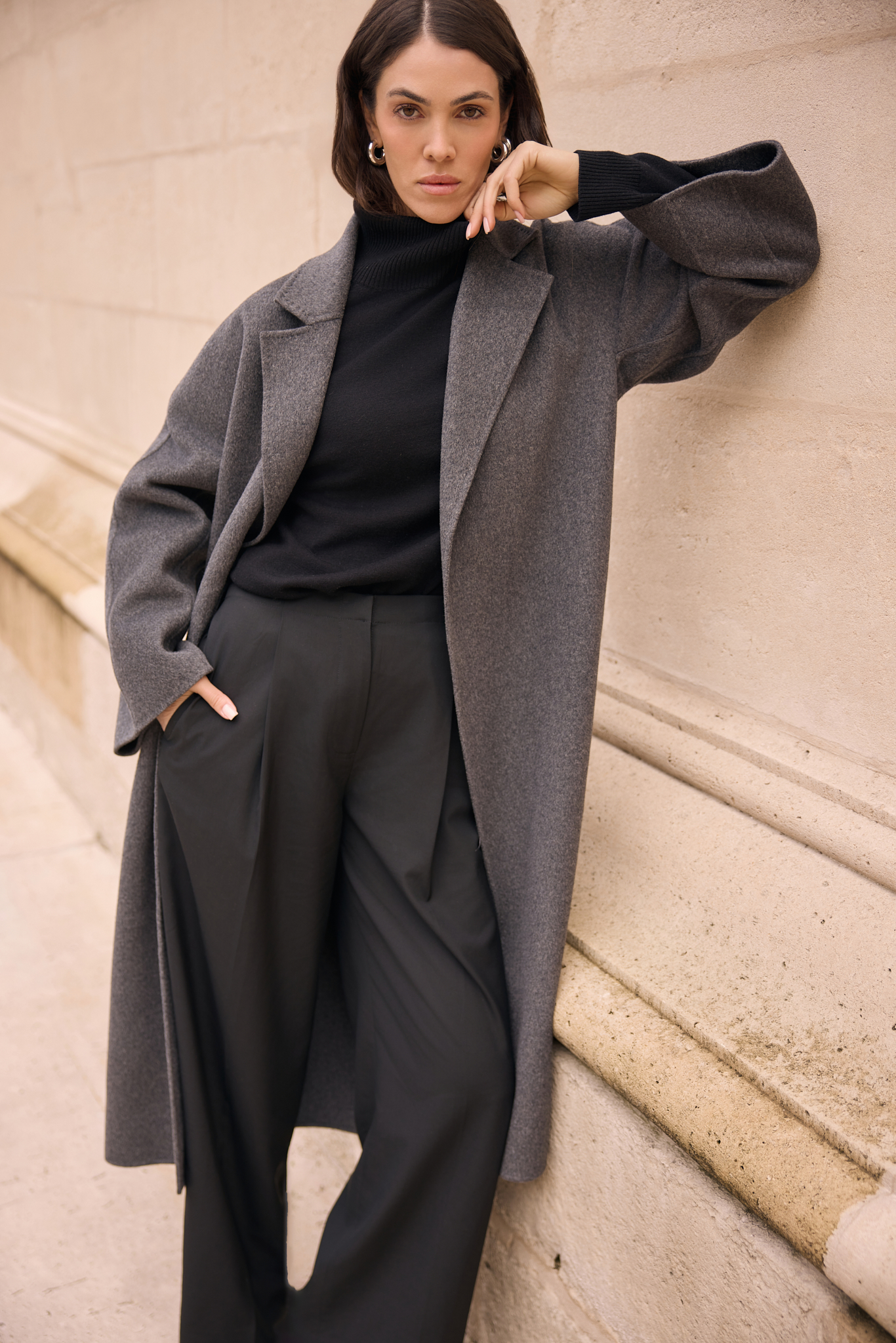 WOOL COAT WITH WOOL AND SILK IN GRAY