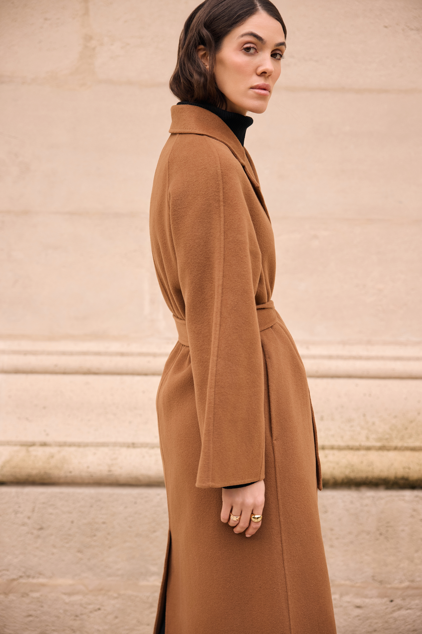 WOOL COAT WITH CASHMERE AND SILK IN TOBACCO