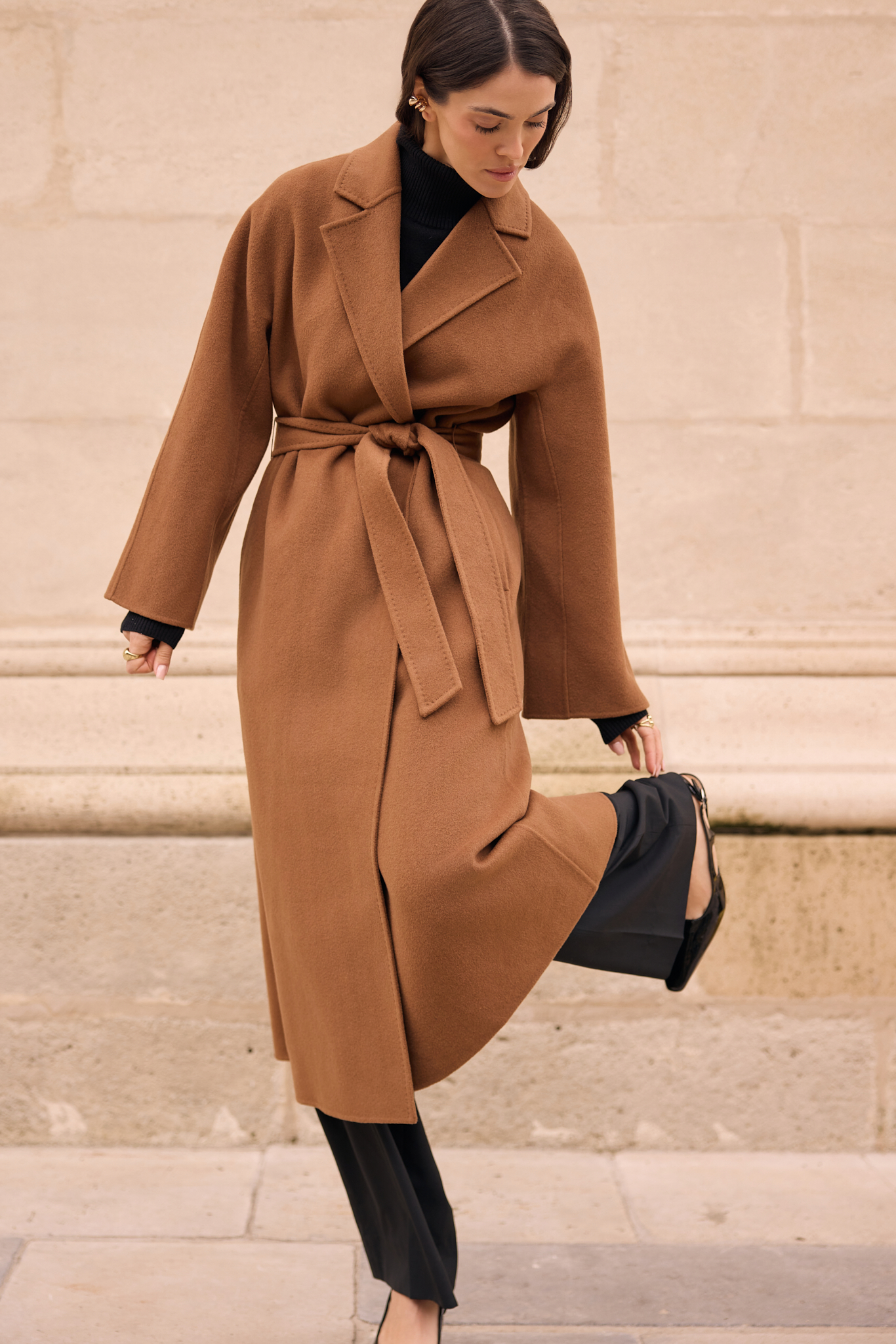 WOOL COAT WITH CASHMERE AND SILK IN TOBACCO