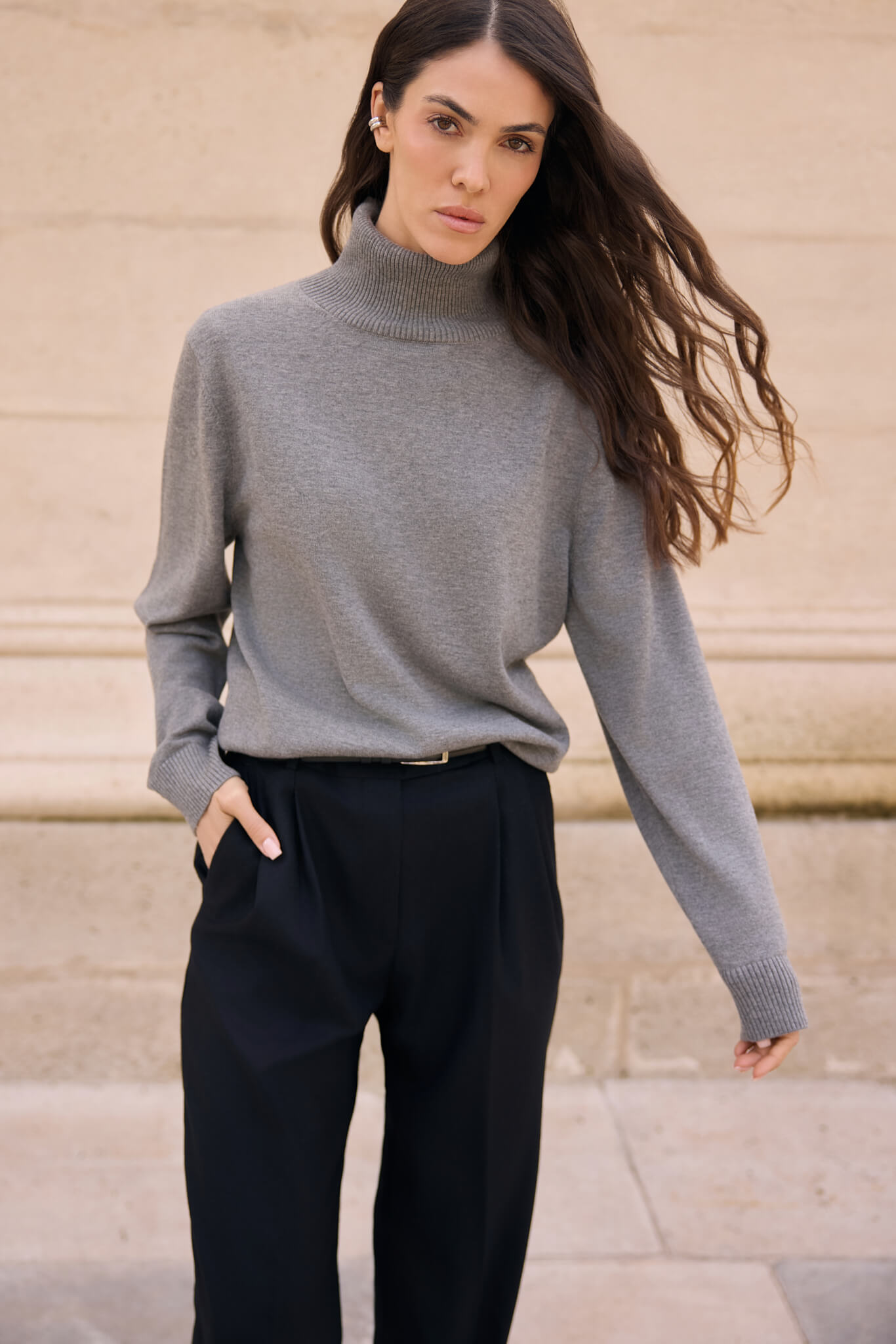 WOOL TURTLENECK WITH SILK IN GREY