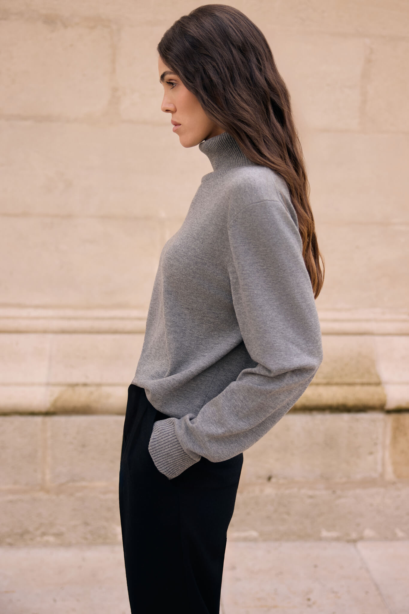 WOOL TURTLENECK WITH SILK IN GREY