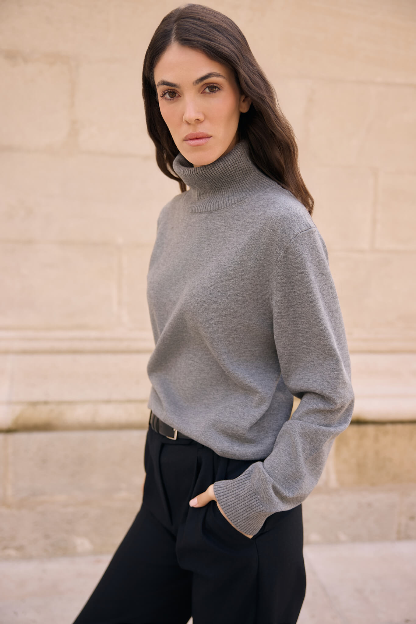 WOOL TURTLENECK WITH SILK IN GREY